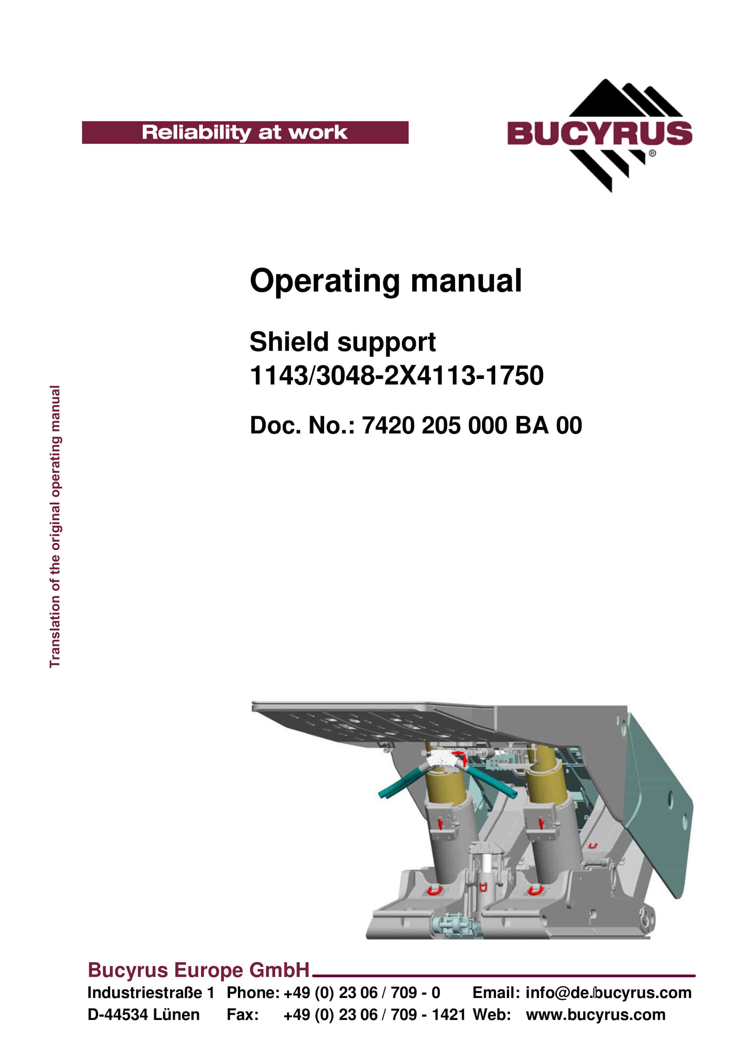 Bucyrus Shield 1143-3048-2 4113-1750 Operating Manual 7420 205 000 BA 00