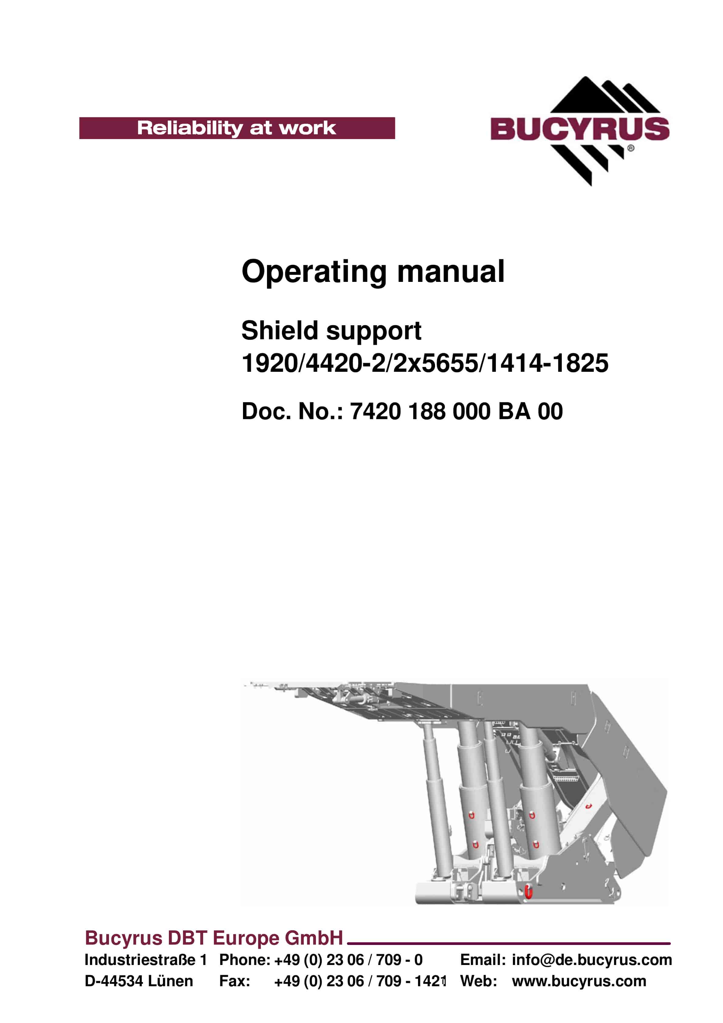 Bucyrus Shield 1920-4420-2-2 5655-1414-1825 Operating Manual 7420 188 000 BA 00