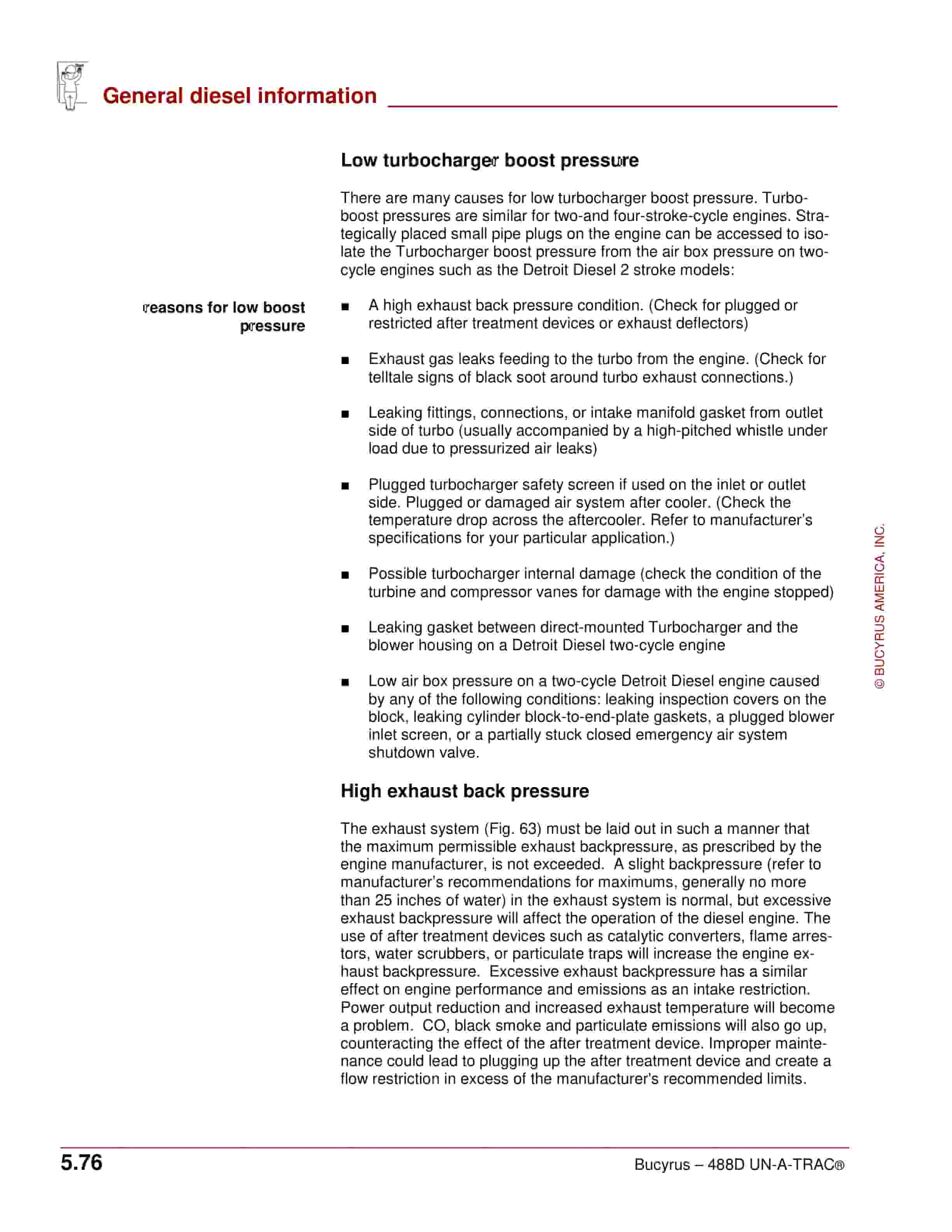Bucyrus UN-A-TRAC 488D With 2013 Engine Operation Manual A6474X304-2