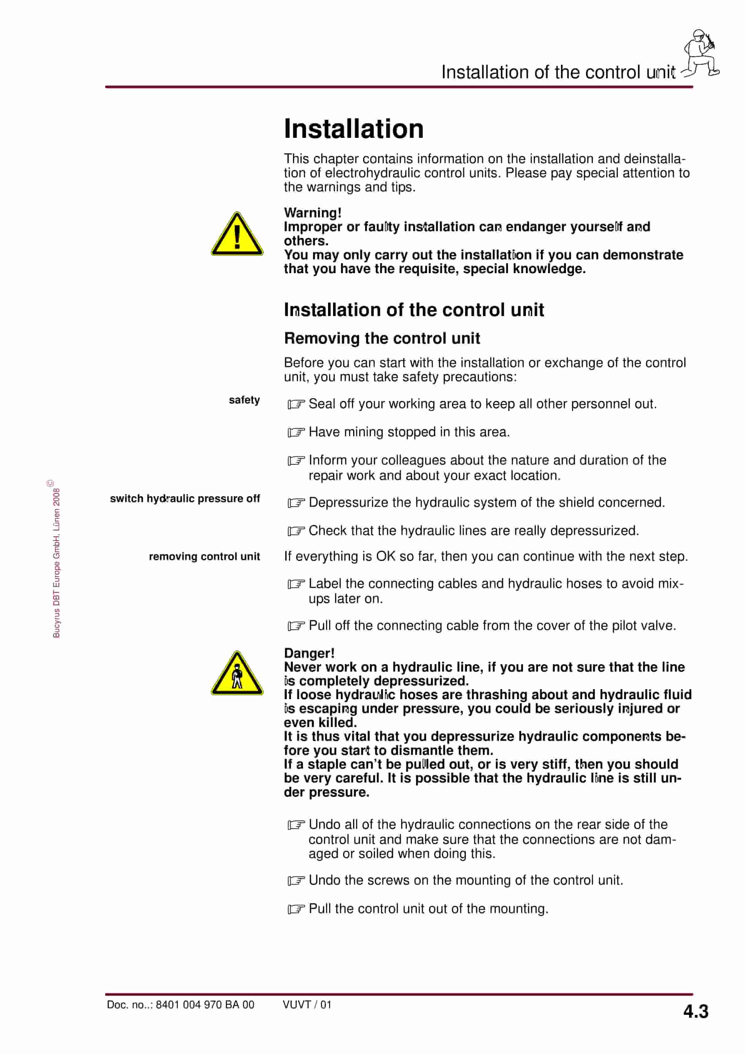 Bucyrus Water Valve Unit, 2 Functions Operating Manual 8401 004 970 BA 00-2