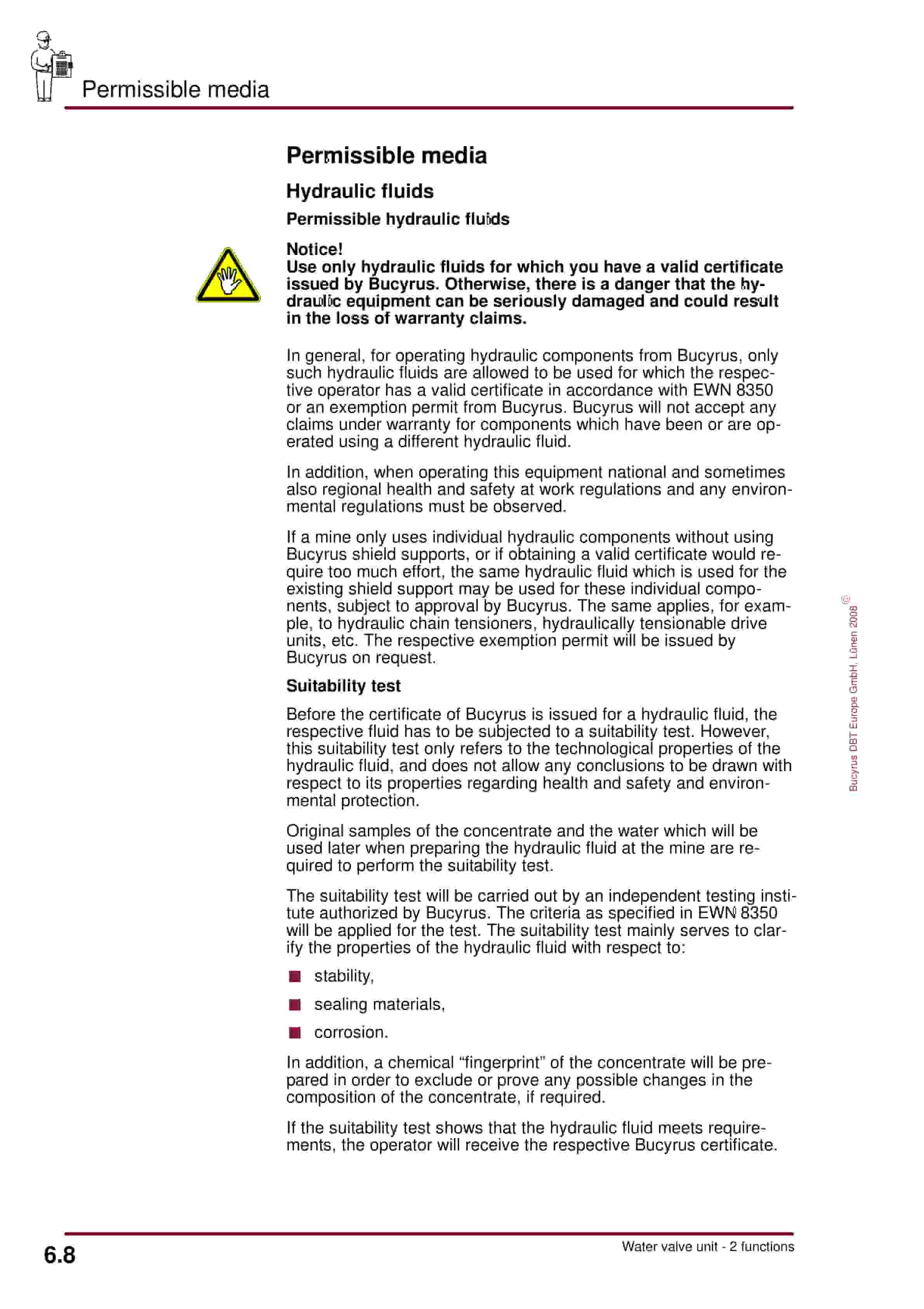 Bucyrus Water Valve Unit, 2 Functions Operating Manual 8401 004 970 BA 00-4