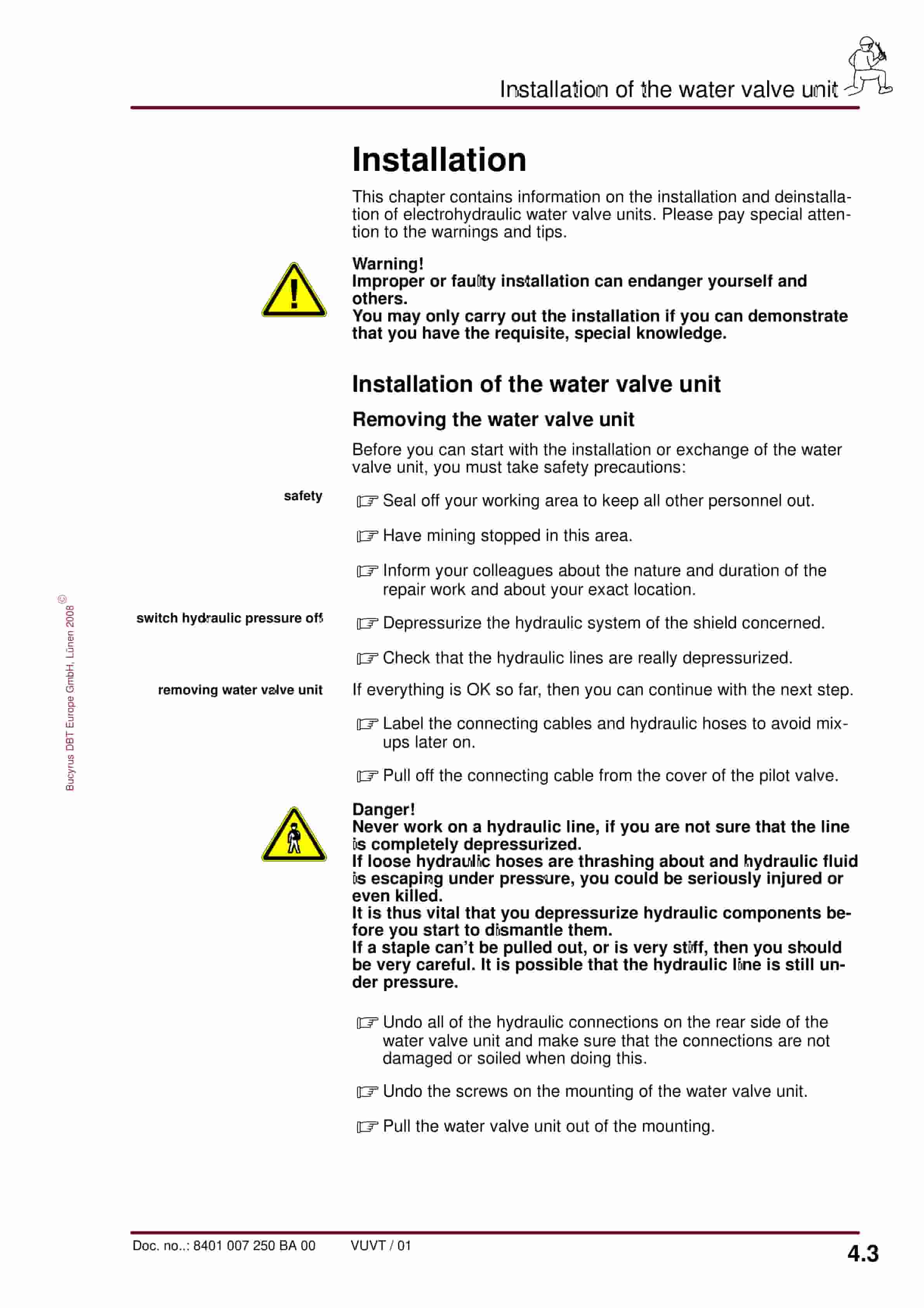 Bucyrus Water Valve Unit, 2 Functions Operating Manual 8401 007 250 BA 00-2