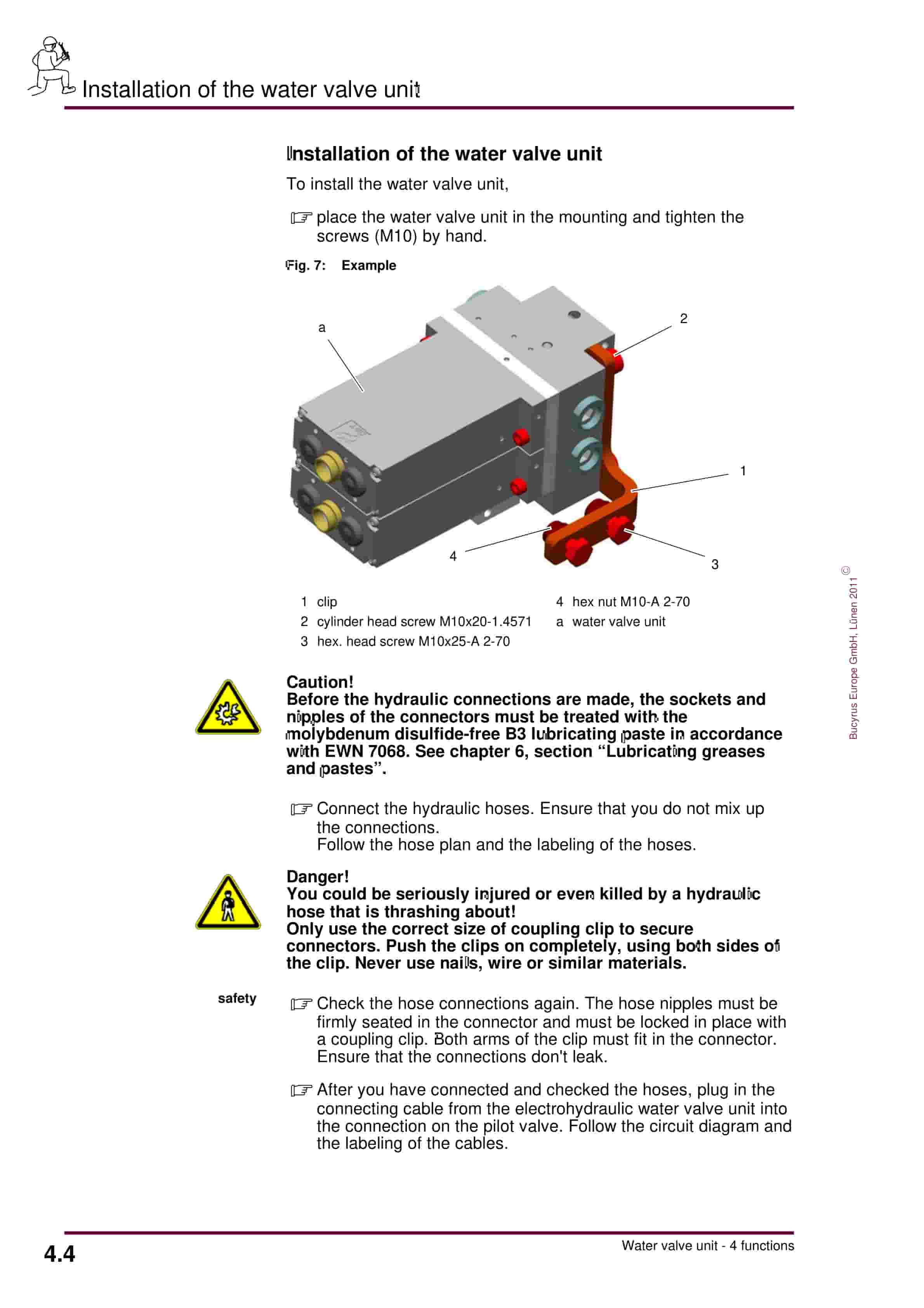 Bucyrus Water Valve Unit, 4 Functions Operating Manual 8401 007 240 BA 00-2