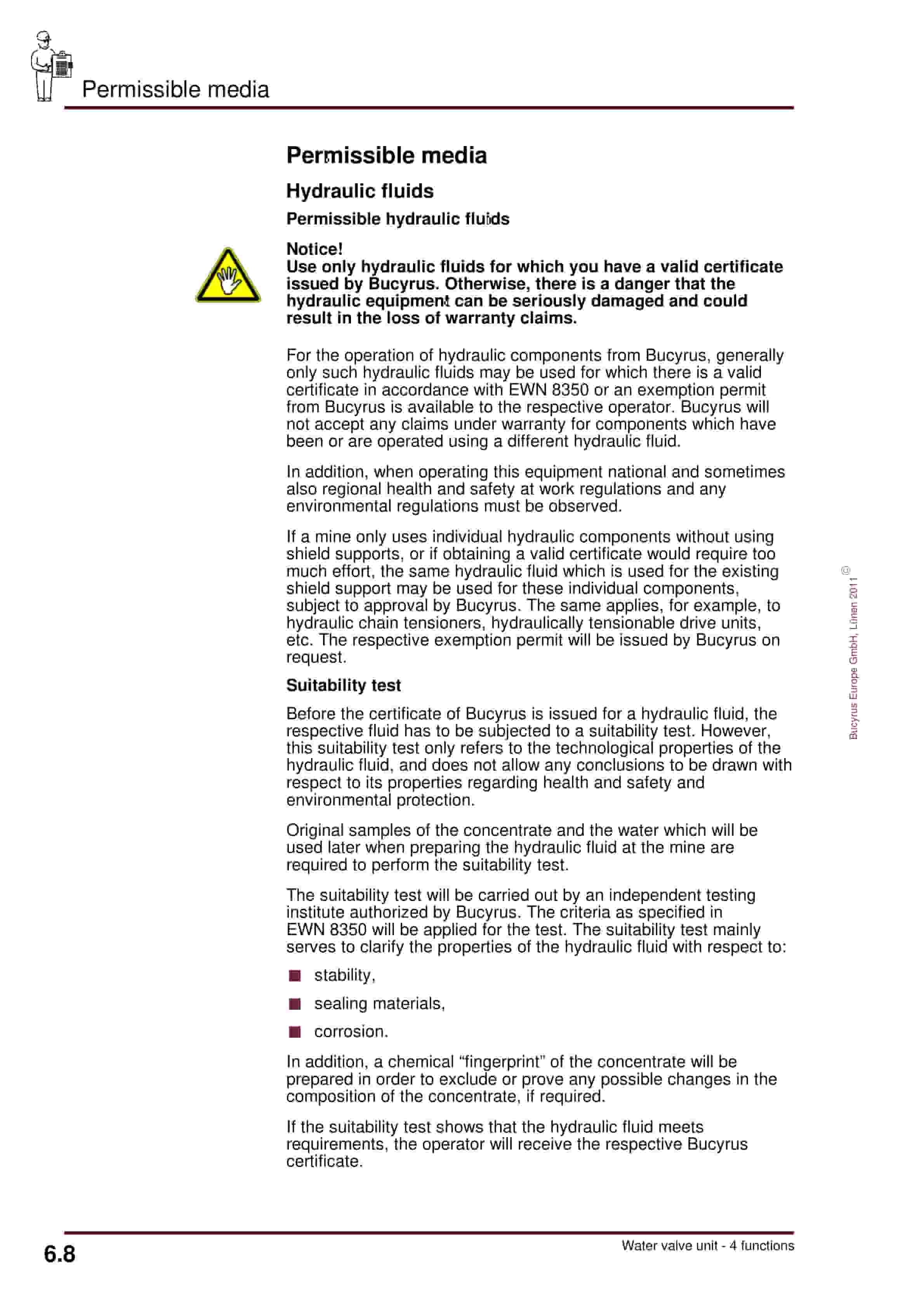 Bucyrus Water Valve Unit, 4 Functions Operating Manual 8401 007 240 BA 00-5