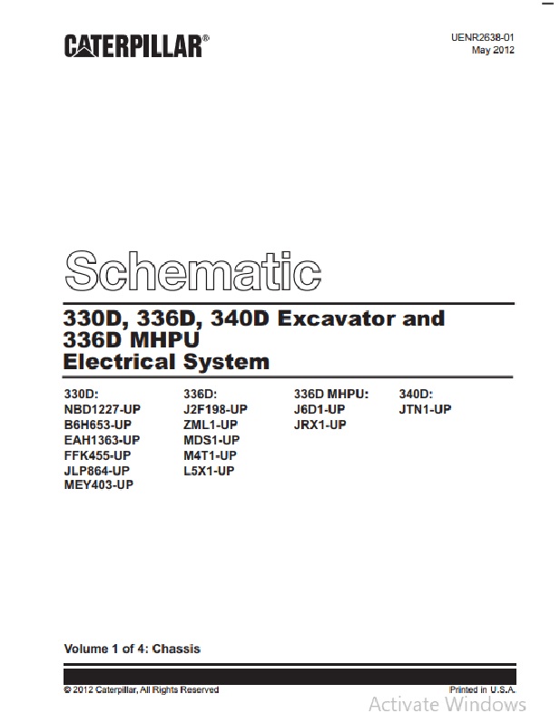 Caterpillar 330D, 336D, 340D Excavator, 336D MHPU Electrical System Schematic UENR2638-01