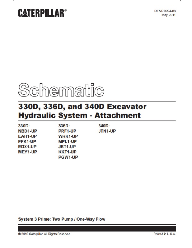 Caterpillar 330D, 336D, 340D Excavator Hydraulic System - Attachment Schematic RENR9994-03