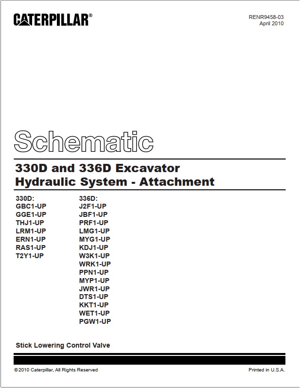 Caterpillar 330D, 336D Excavator Hydraulic System - Attachment Schematic KENR9458-03