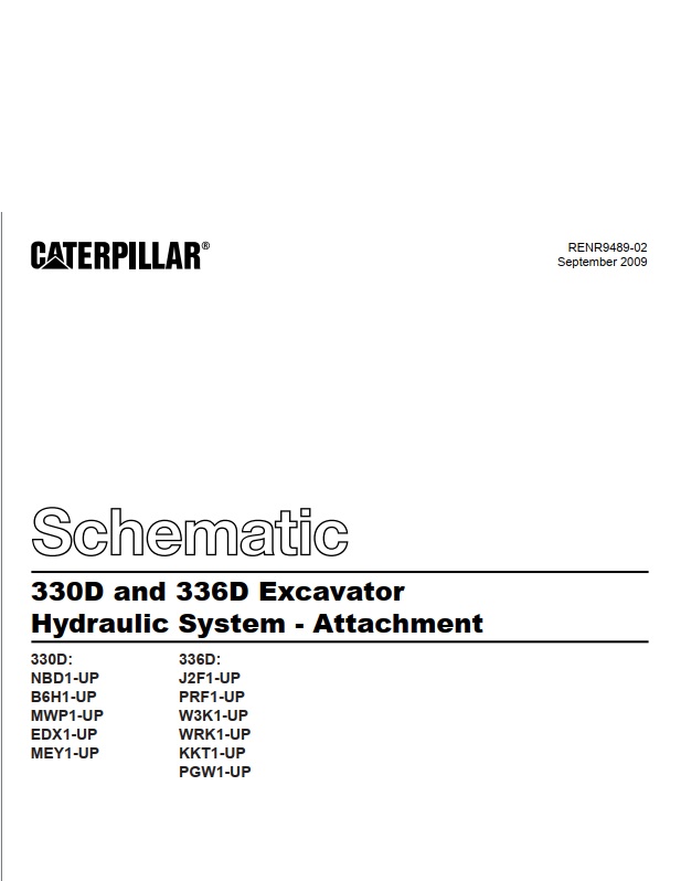 Caterpillar 330D, 336D Excavator Hydraulic System - Attachment Schematic RENR9489-02