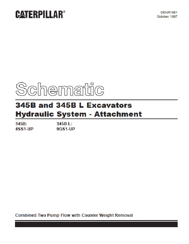 Caterpillar 345B, 345B L Excavators Hydraulic System - Attachment Schematic SENR1981
