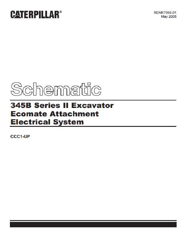 Caterpillar 345B Series II Excavator Ecomate Attachment Electrical System Schematic RENR7396-01
