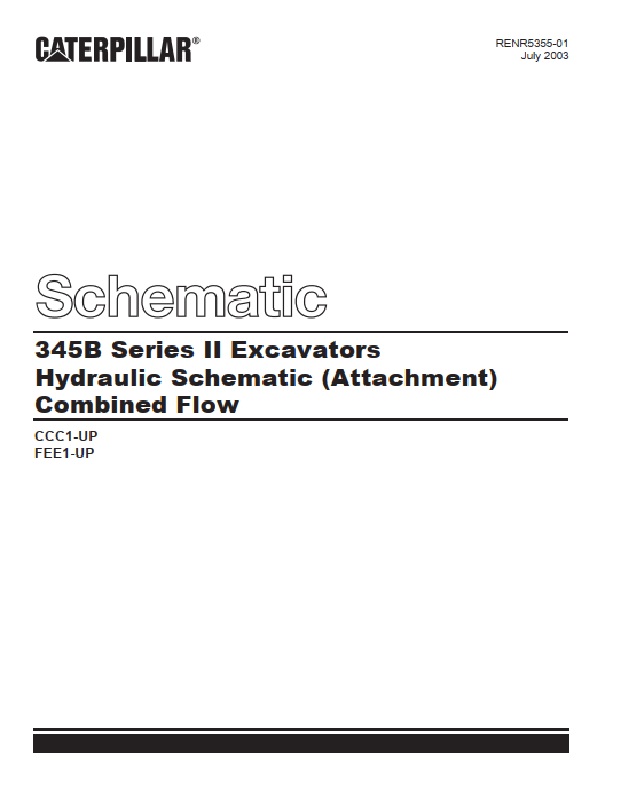 Caterpillar 345B Series II Excavators Hydraulic System (Attachment) Combined Flow Schematic RENR5355-01