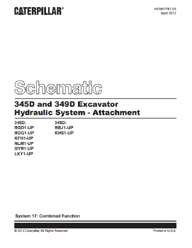 Caterpillar 345D, 349D Excavator Hydraulic System - Attachment Schematic KENR7787-03