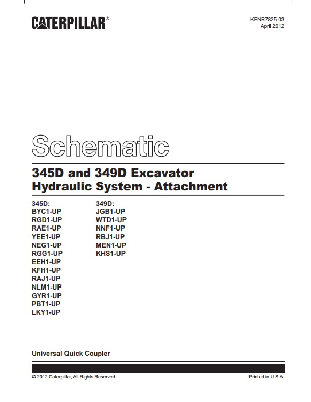 Caterpillar 345D, 349D Excavator Hydraulic System - Attachment Schematic KENR7825-03