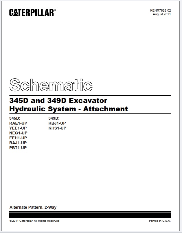 Caterpillar 345D, 349D Excavator Hydraulic System - Attachment Schematic KENR7828-03