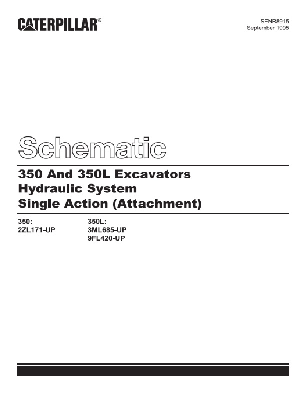 Caterpillar 350, 350L Excavators Hydraulic System Single Action (Attachment) Schematic SENR8915