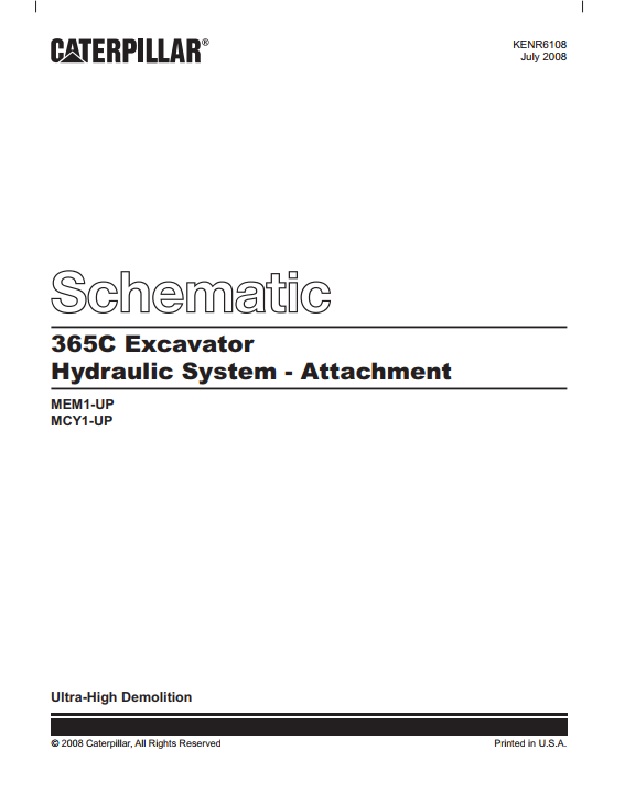 Caterpillar 365C Excavator Hydraulic System - Attachment Schematic KENR6108