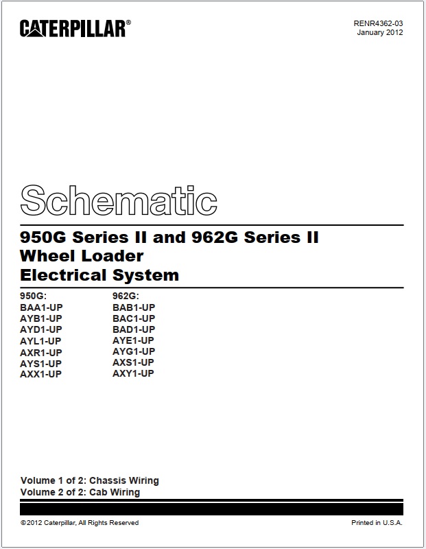 Caterpillar 950G Series II, 962G Series II Wheel Loader Electrical System Schematic RENR4362-03