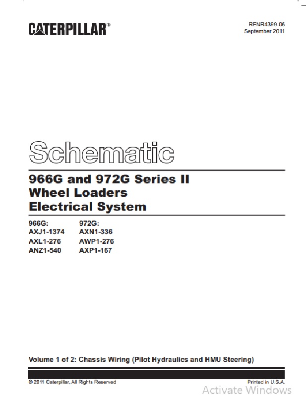 Caterpillar 966G, 972G Series II Wheel Loaders Electrical System Schematic RENR4399-06