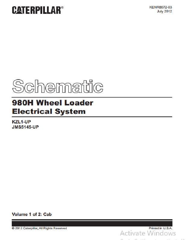 Caterpillar 980H Wheel Loader Electrical System Schematic KENR8672-03