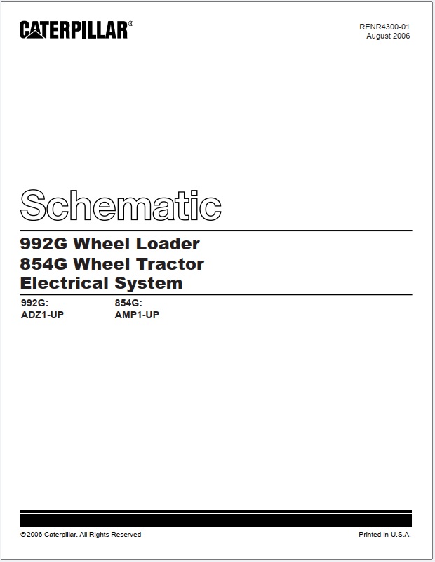 Caterpillar 992G Wheel Loader, 854G Wheel Tractor Electrical System Schematic RENR4300-01