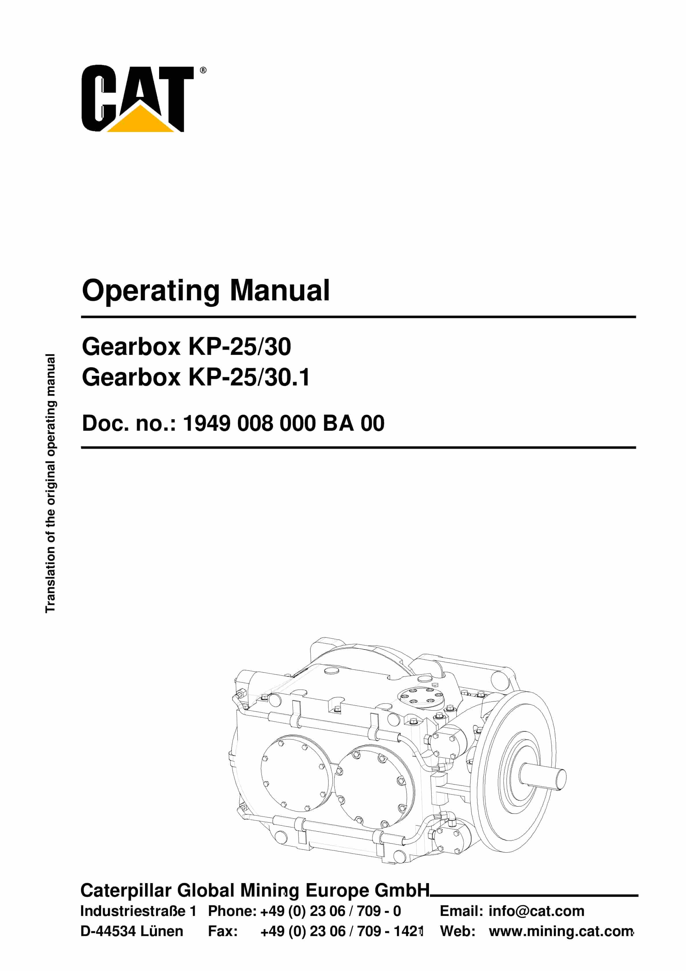 Caterpillar Gearbox KP-25-30, KP-25-30.1 Operating Manual 1949 008 000 BA 00 1 Caterpillar Gearbox KP-25-30, KP-25-30.1 Operating Manual 1949 008 000 BA 00