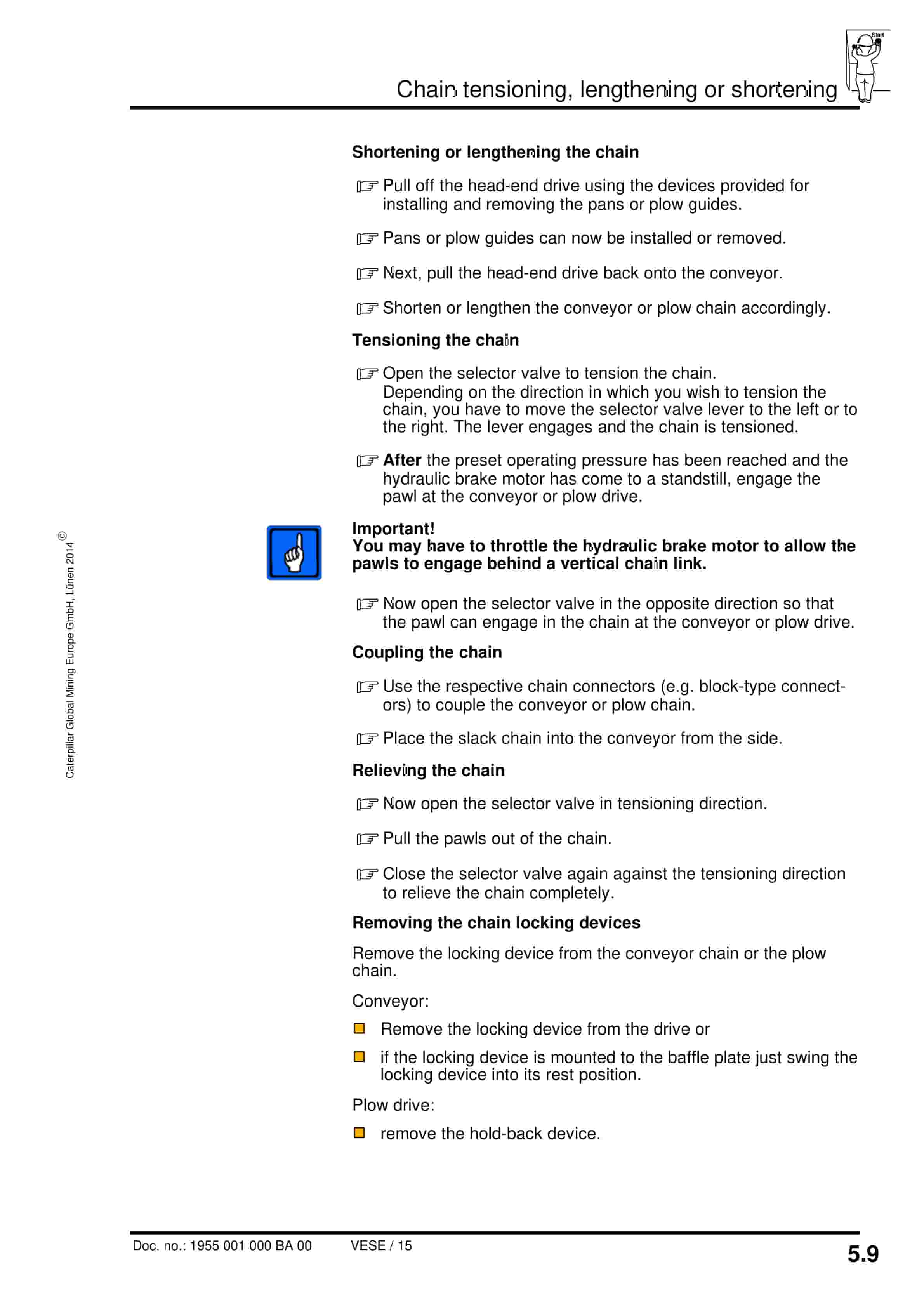 Caterpillar Hydraulic Chain Tensioning Device Operating Manual 1955 001 000 BA 00-2