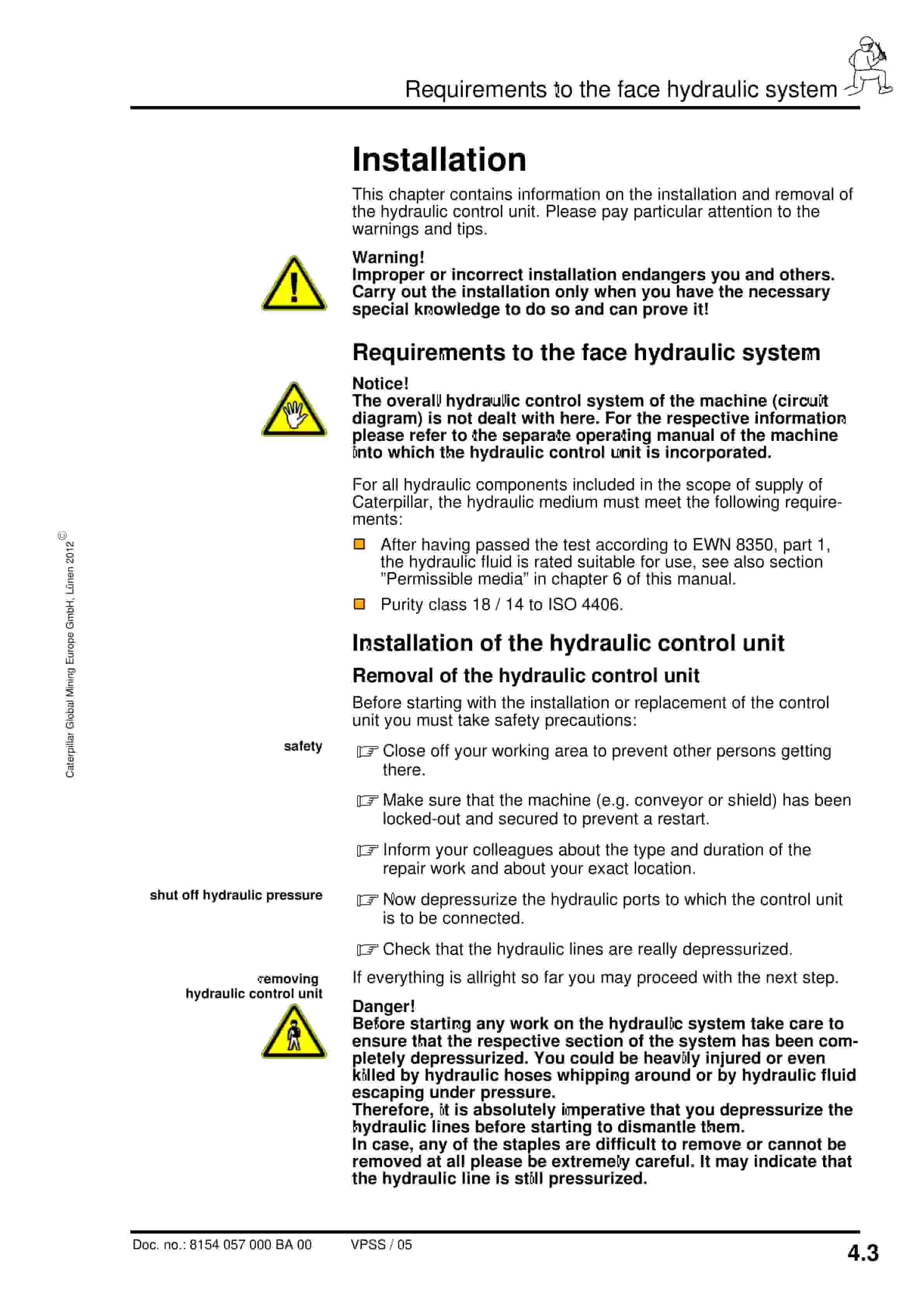 Caterpillar Hydraulic Control Unit, 2 Functions Operating Manual 8154 057 000 BA 00-2
