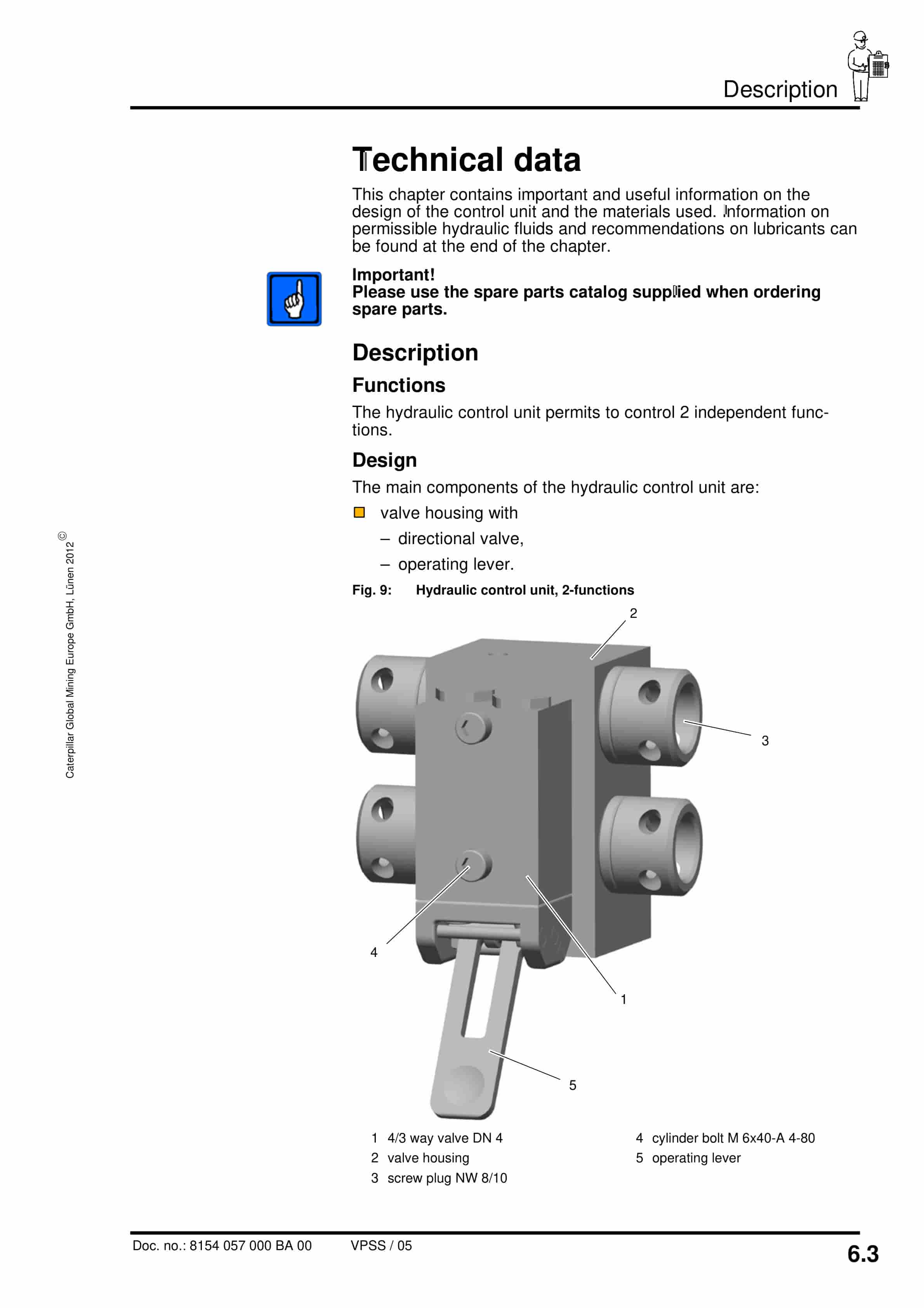 Caterpillar Hydraulic Control Unit, 2 Functions Operating Manual 8154 057 000 BA 00-3