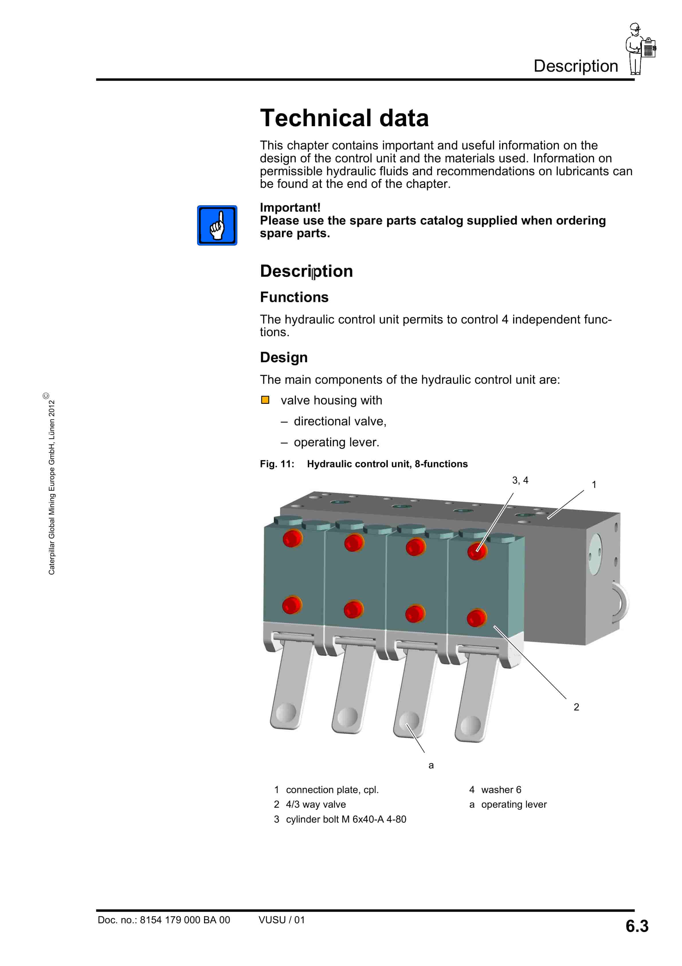Caterpillar Hydraulic Control Unit, 8 Functions Operating Manual 8154 179 000 BA 00-4