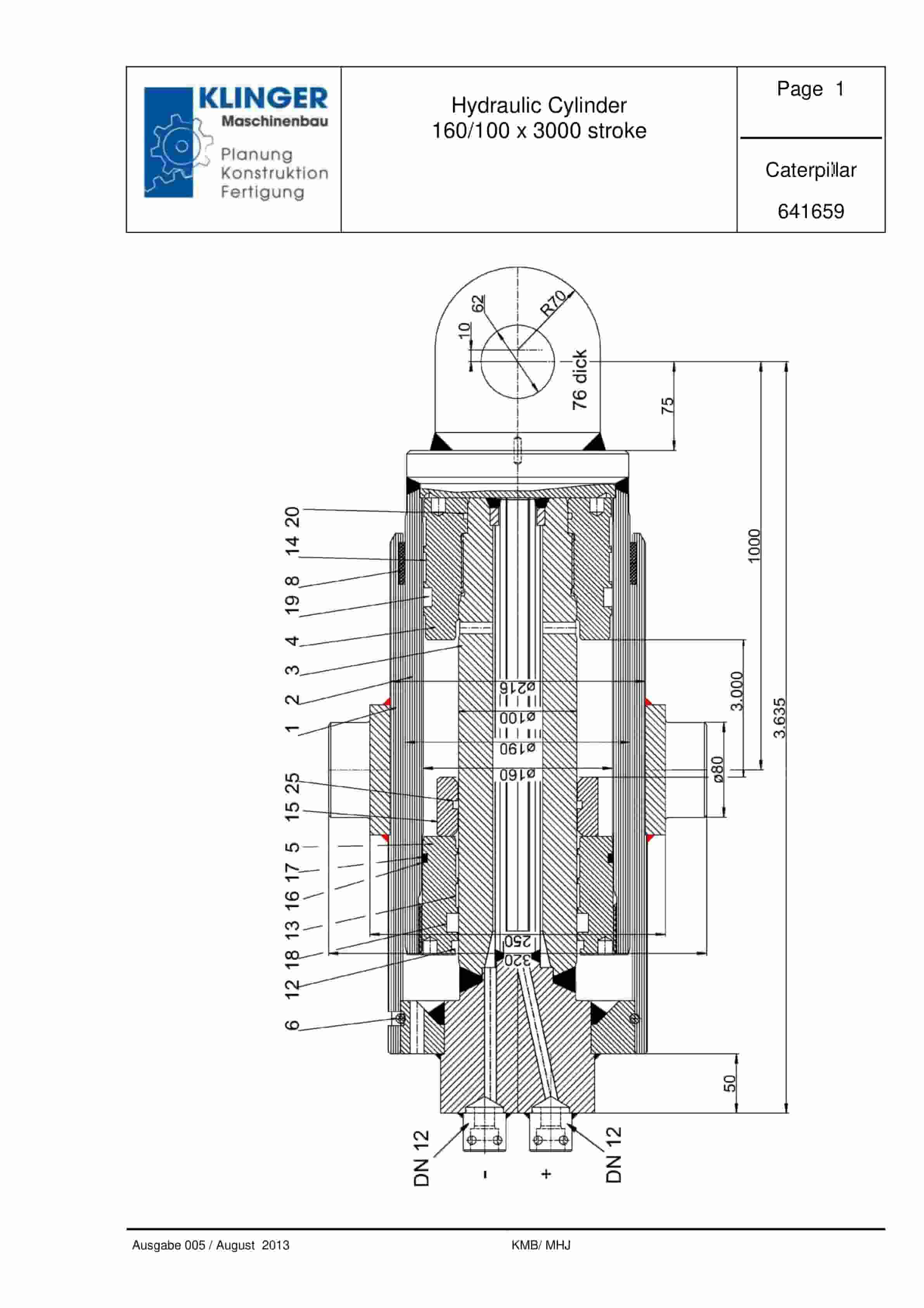 Caterpillar Hydraulic Cylinder 160-100 x 3000 Stroke Service Parts List 641659 1 Caterpillar Hydraulic Cylinder 160-100 x 3000 Stroke Service Parts List 641659