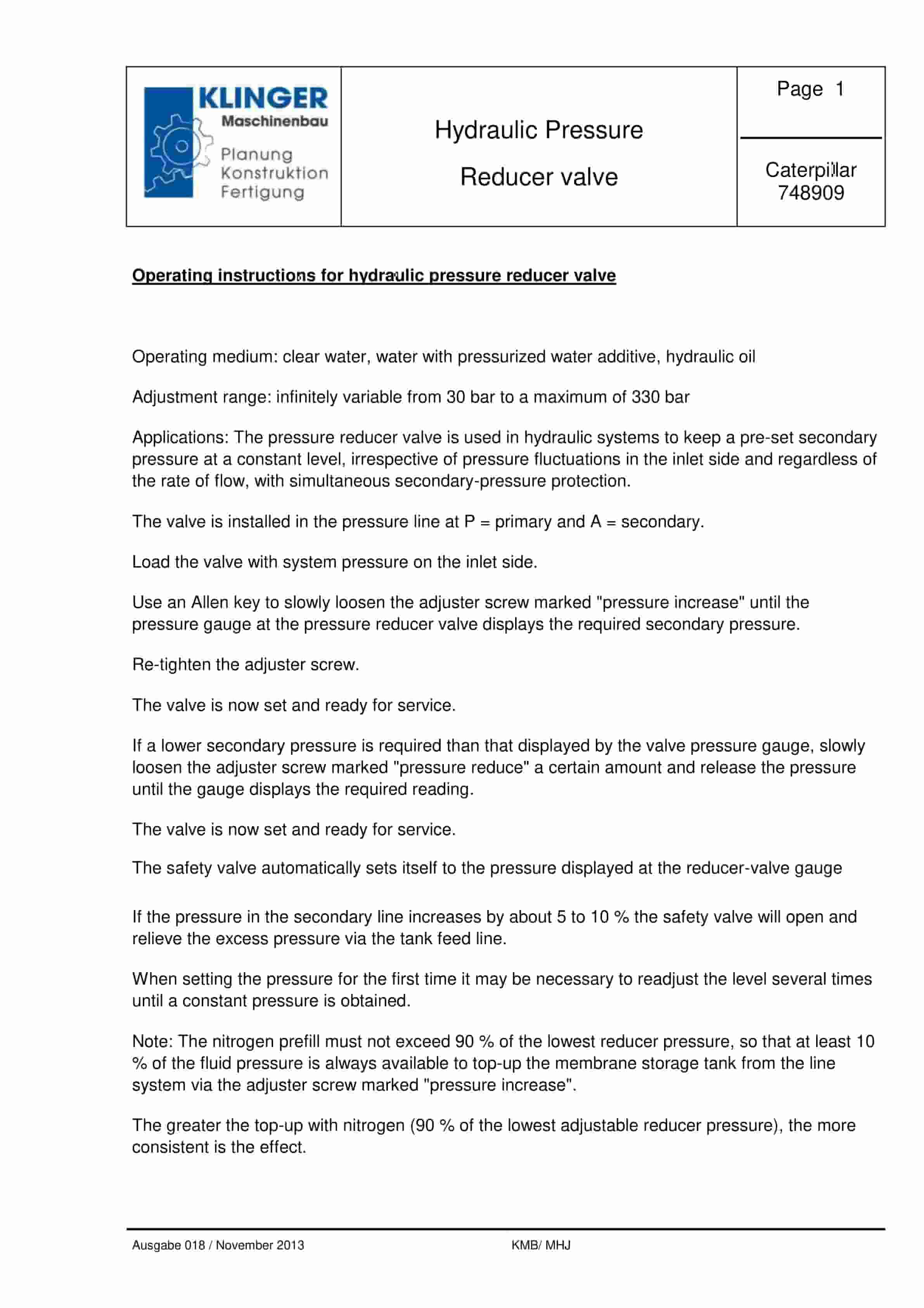 Caterpillar Hydraulic Pressure Reducer Valve Service Parts List 748909 1 Caterpillar Hydraulic Pressure Reducer Valve Service Parts List 748909