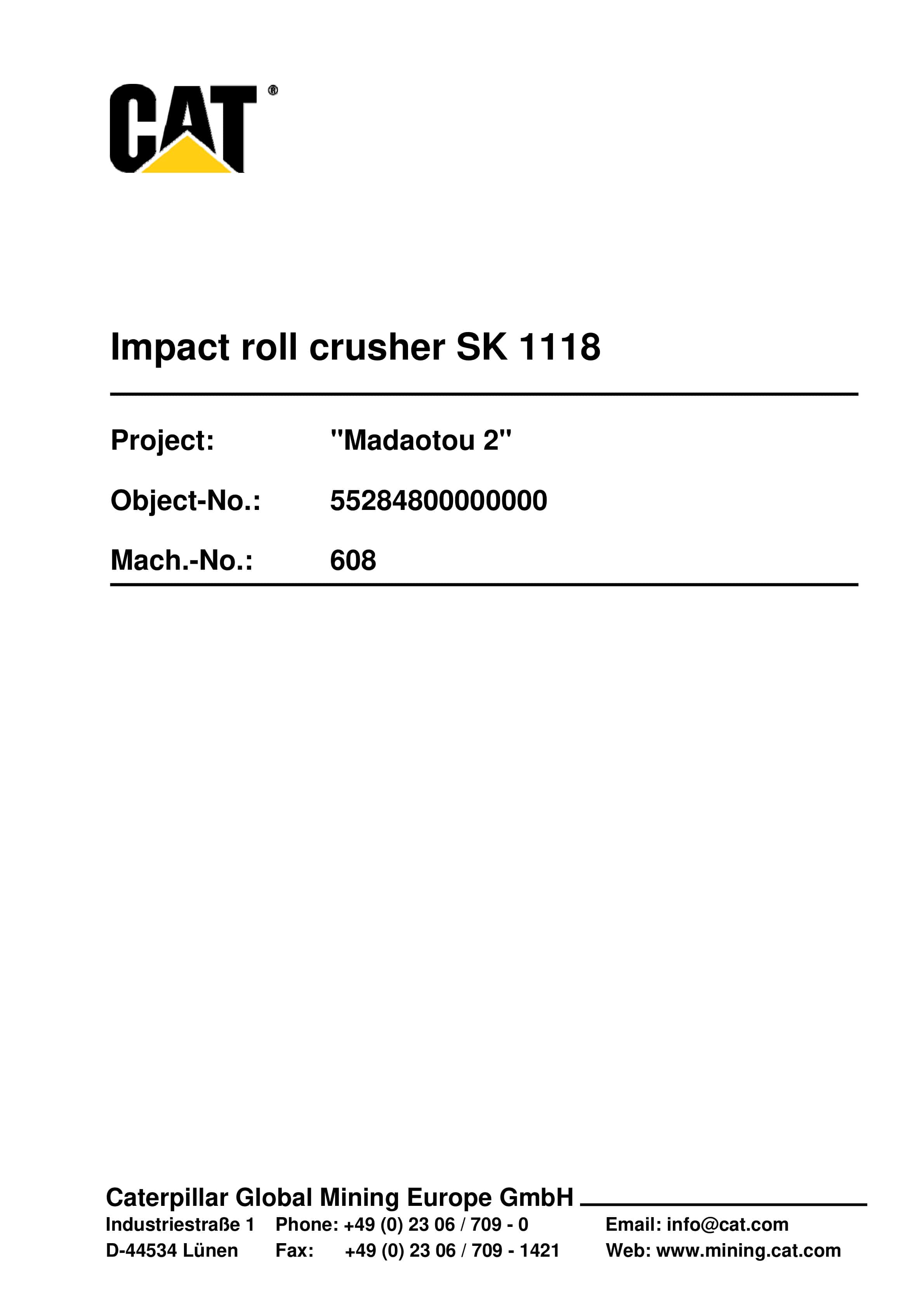 Caterpillar Impact Roll Crusher SK 1118 Spare Parts List 552848