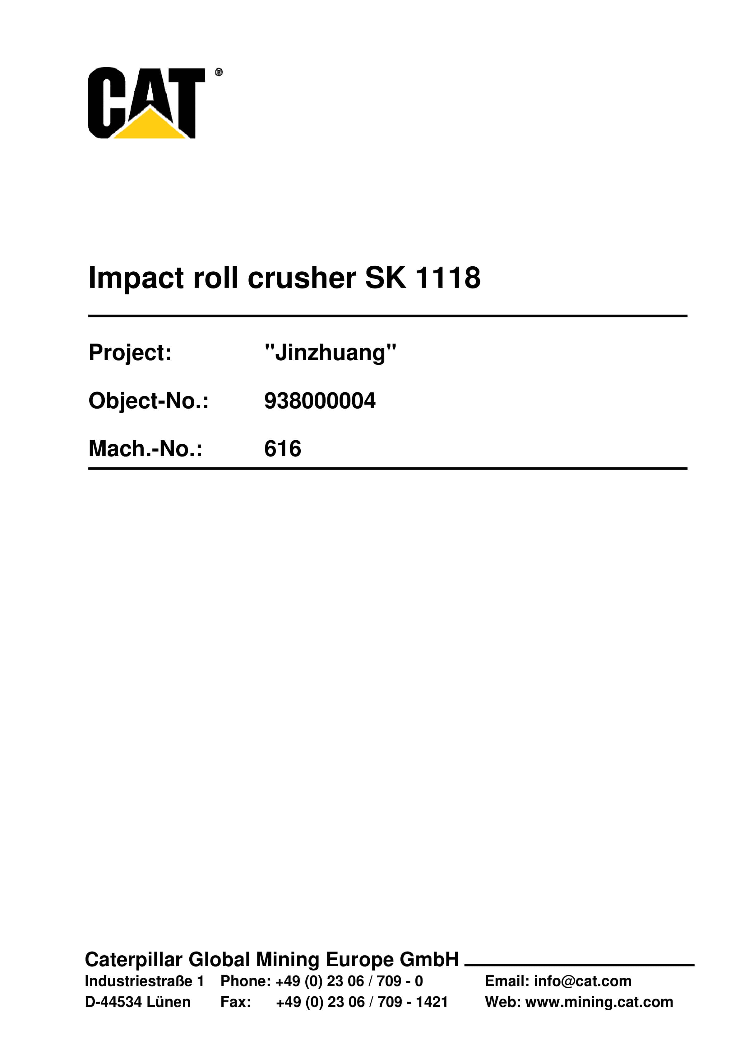 Caterpillar Impact Roll Crusher SK 1118 Spare Parts List 938000004 1 Caterpillar Impact Roll Crusher SK 1118 Spare Parts List 938000004