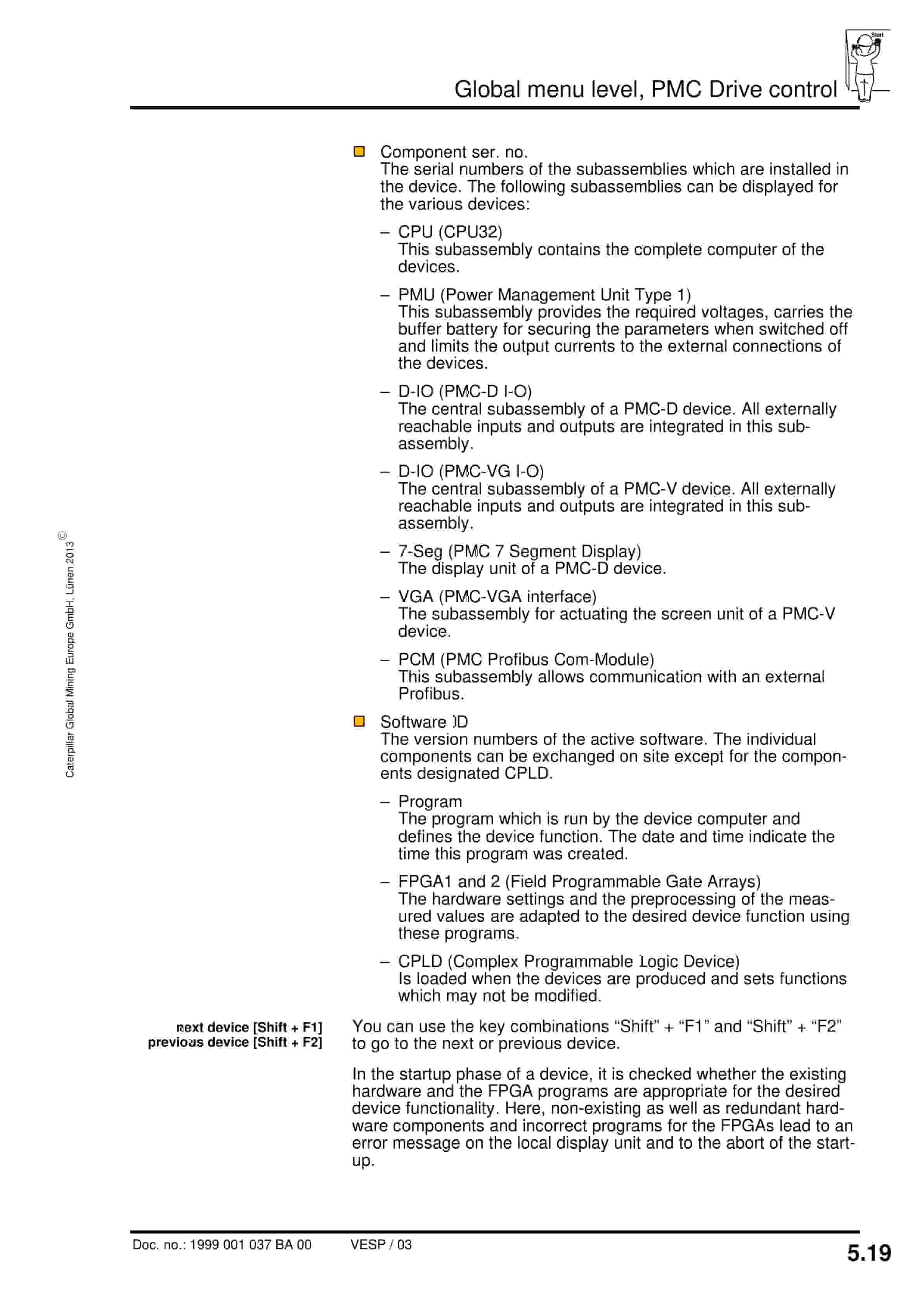 Caterpillar PMC-D-V - Drive Control System Drive Control UEL (BSL) Operating Manual 1999 001 037 BA 00-2