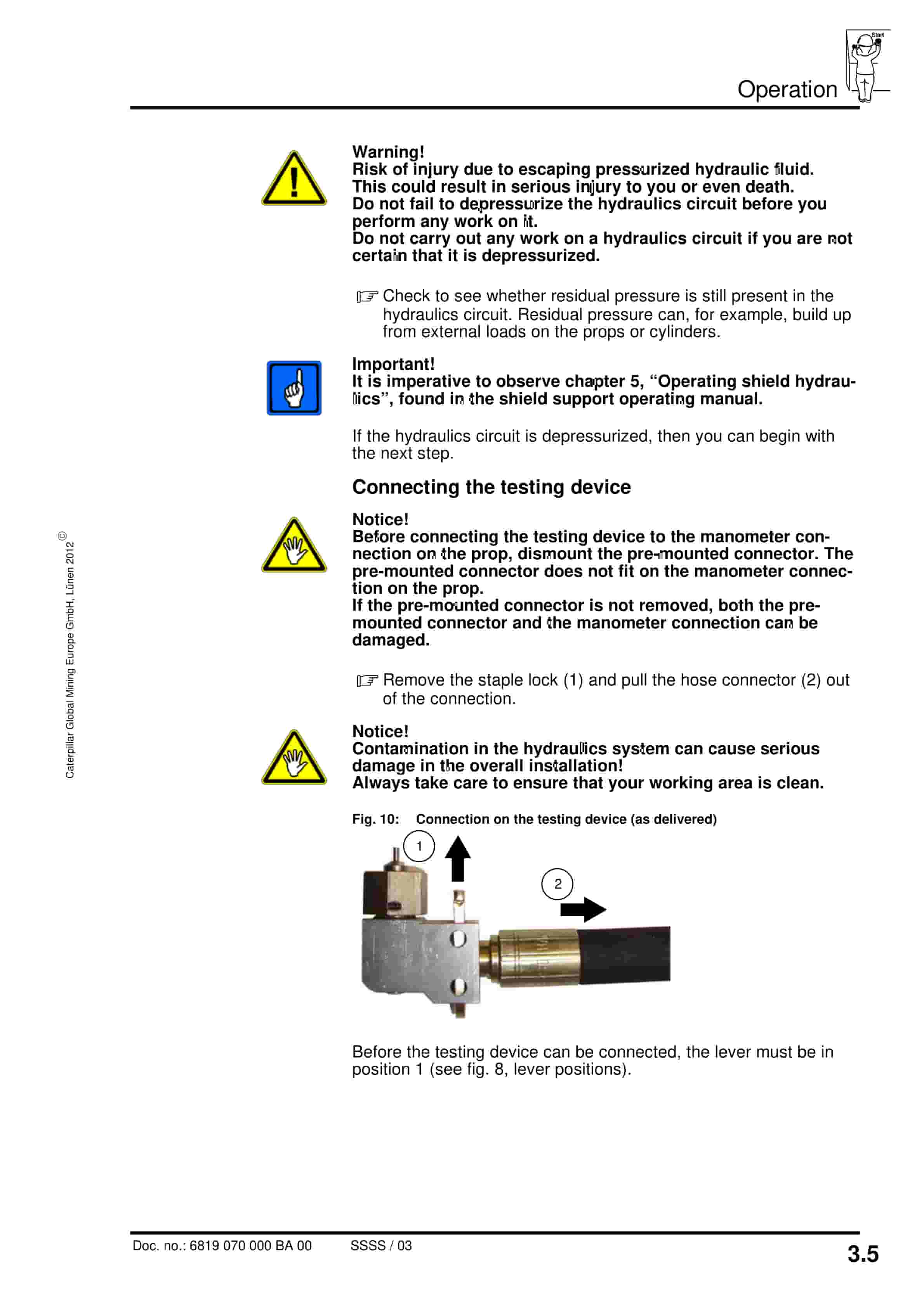 Caterpillar Testing Device For Hydraulic Props And Vents Operating Manual 6819 070 000 BA 00-4
