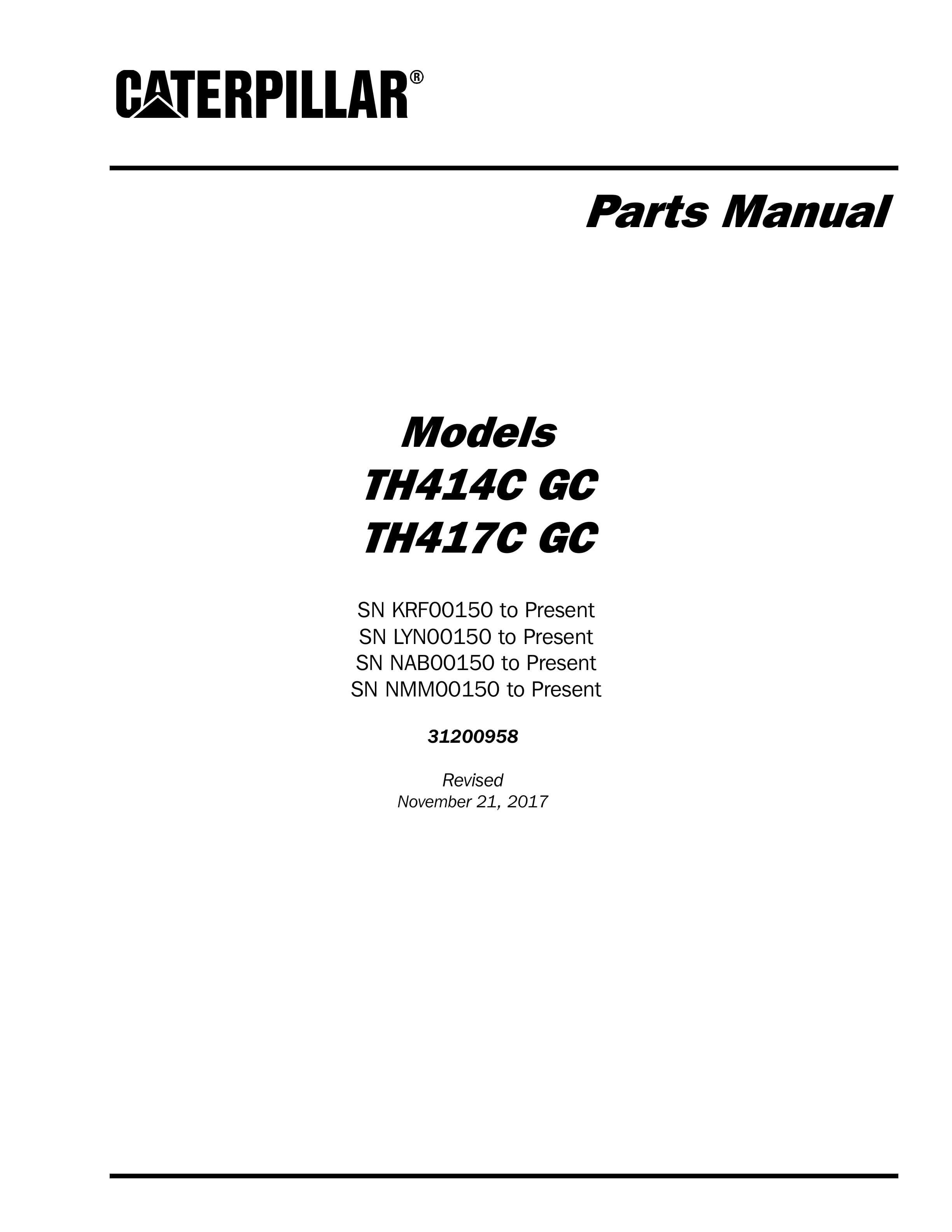 Caterpillar TH414C GC, TH417C GC Parts Manual 31200958