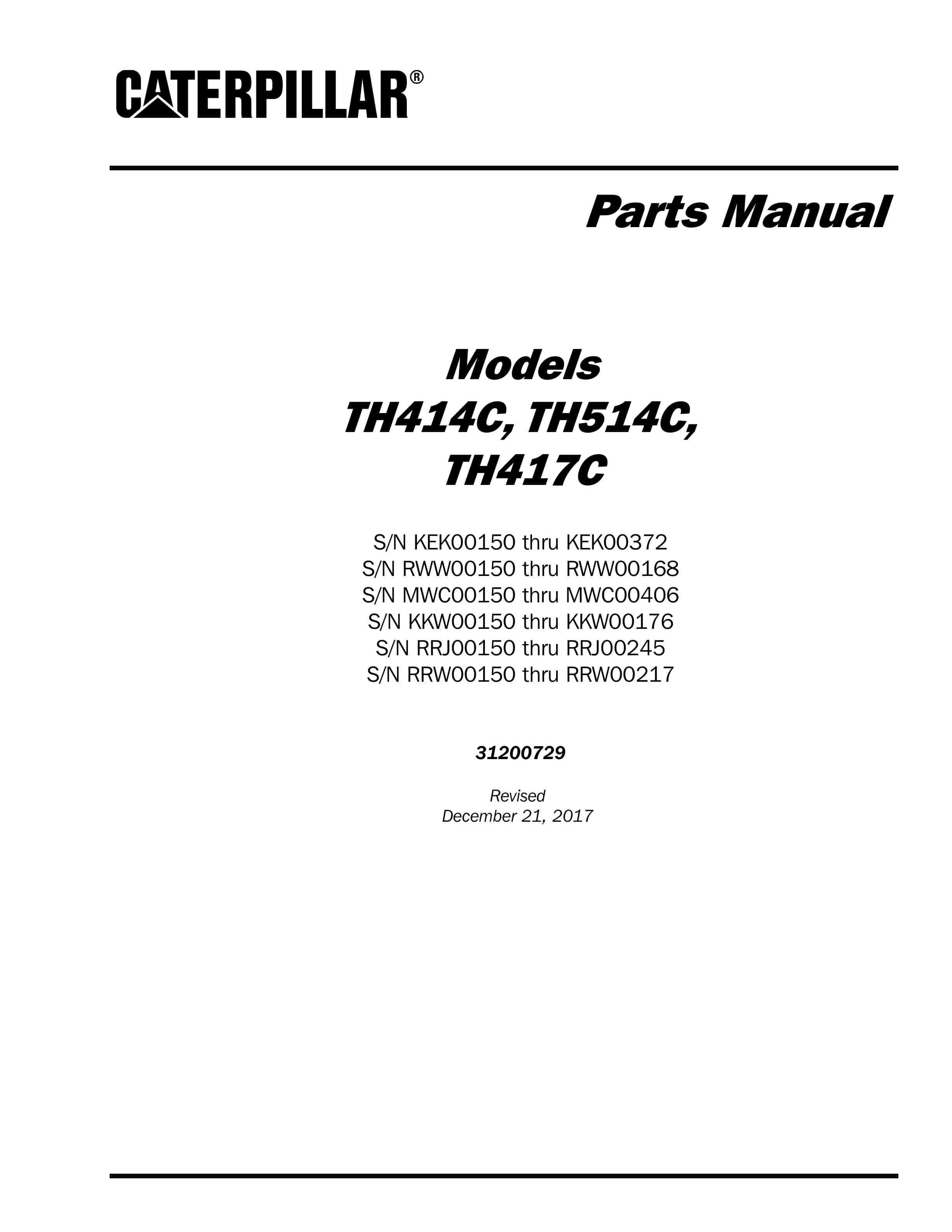 Caterpillar TH414C, TH514C, TH417C Parts Manual 31200729