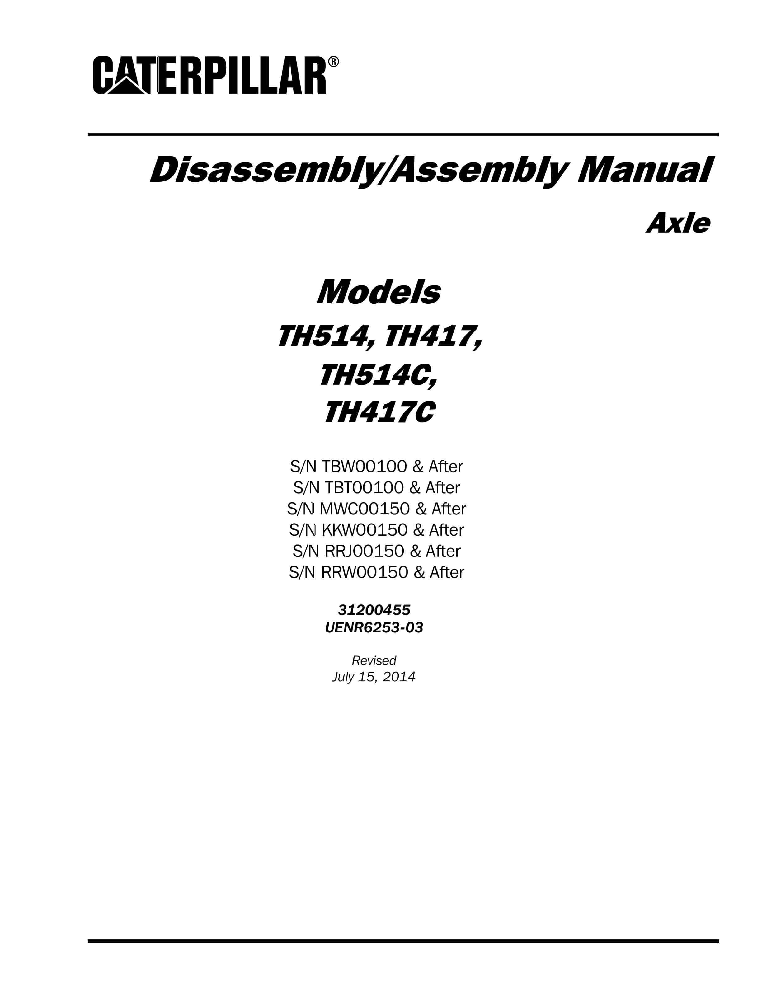 Caterpillar TH514, TH417, TH514C, TH417C Disassembly And Assembly Manual 31200455