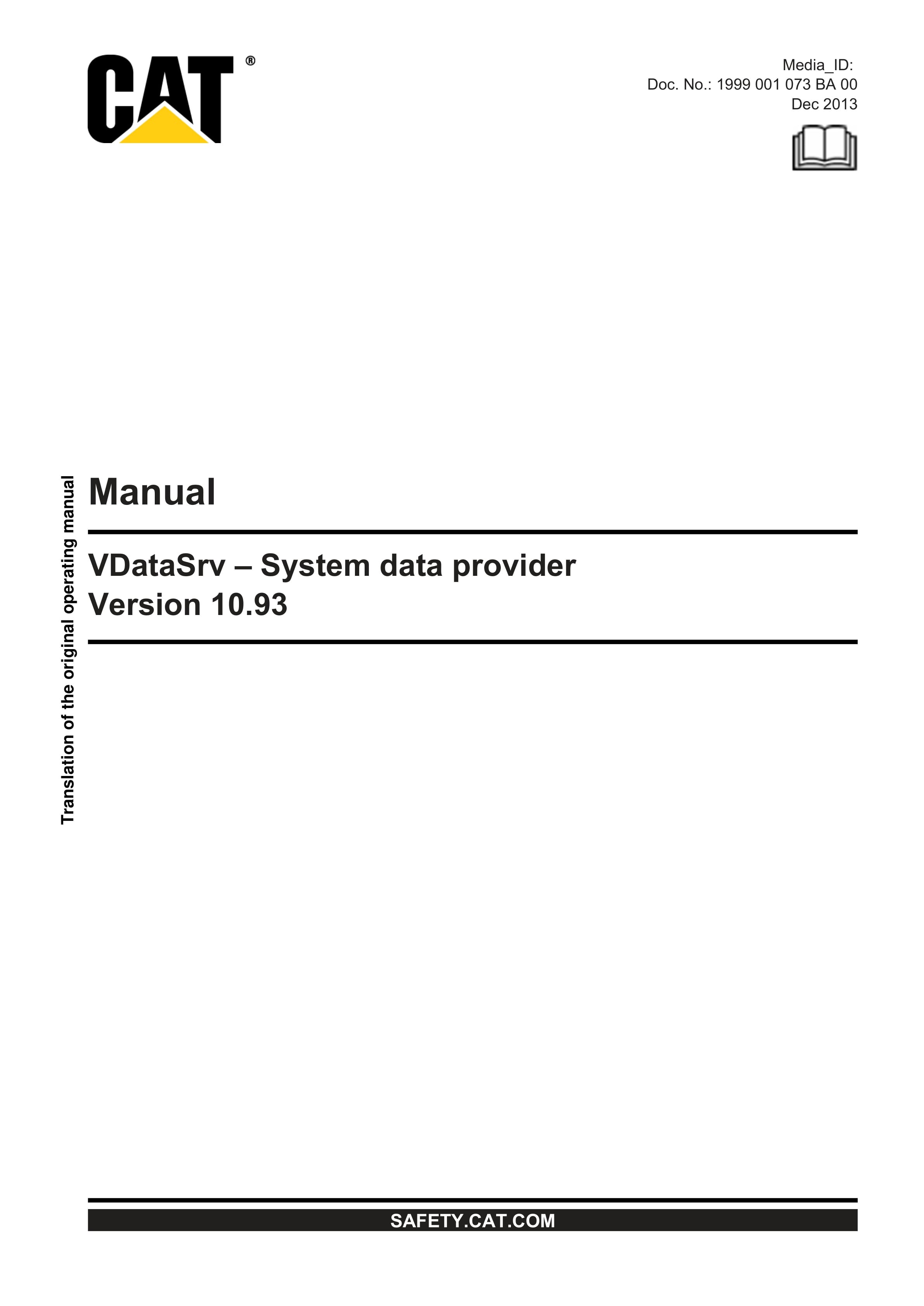 Caterpillar VDataSrv - System Data Provider Ver 10.93 Operating Manual 1999 001 073 BA 00