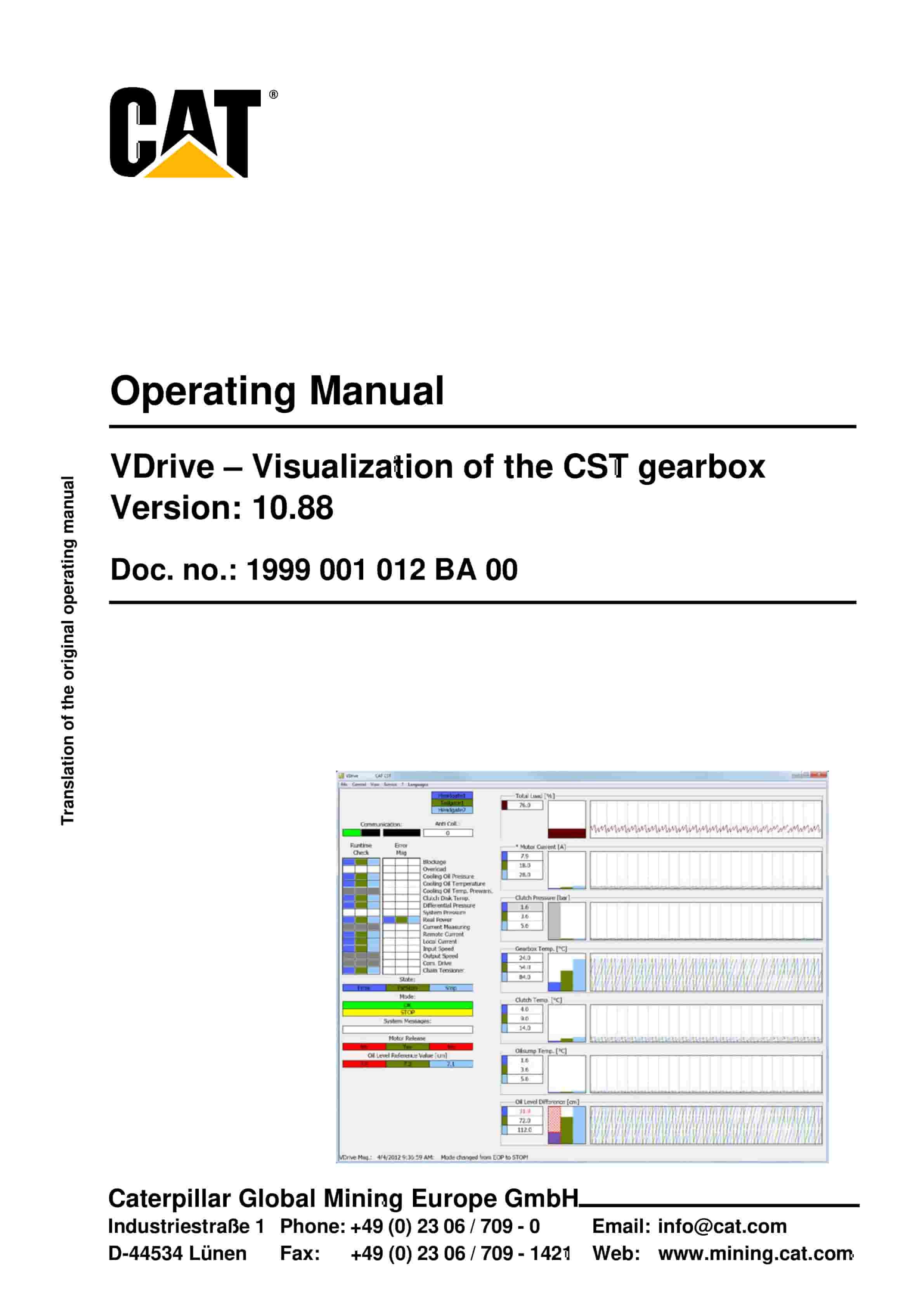 Caterpillar VDrive - Visualization Of The CST Gearbox Ver 10.88 Operating Manual 1999 001 012 BA 00