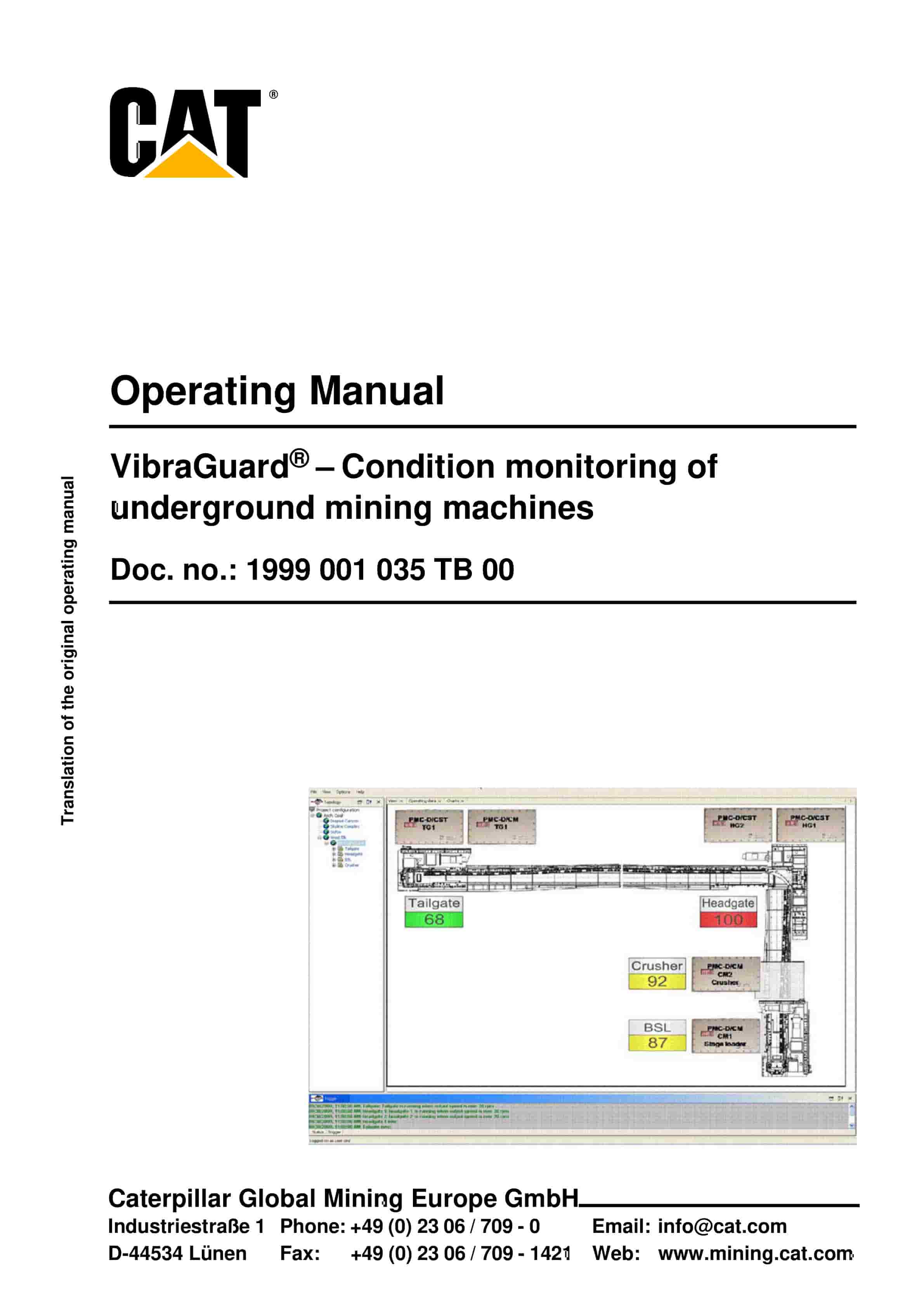 Caterpillar VibraGuard - Condition Monitoring Of Underground Mining Machines Operating Manual 1999 001 035 TB 00