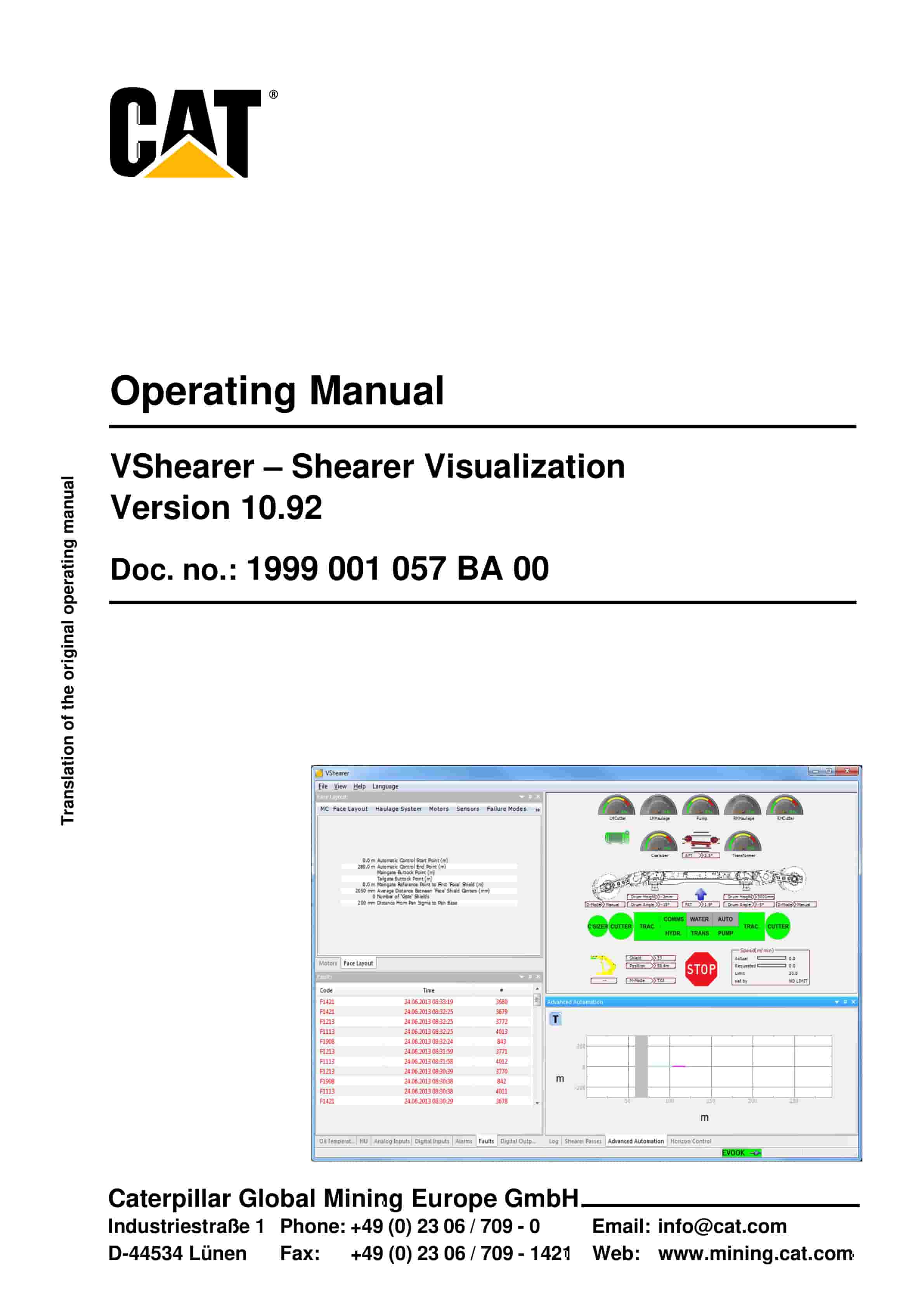Caterpillar VShearer - Shearer Visualization Ver 10.92 Operating Manual 1999 001 057 BA 00