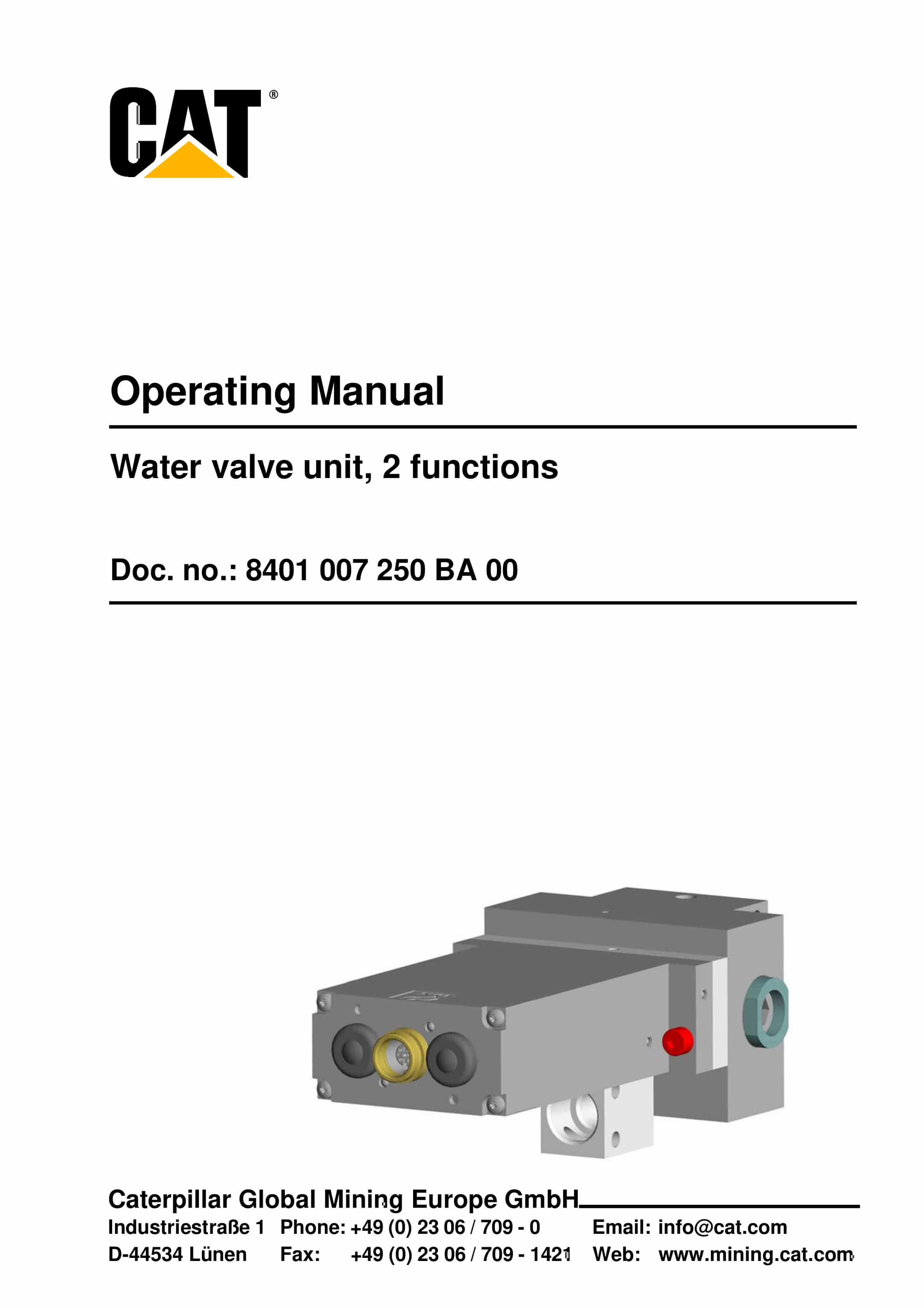 Caterpillar Water Valve Unit, 2 Functions Operating Manual 8401 007 250 BA 00
