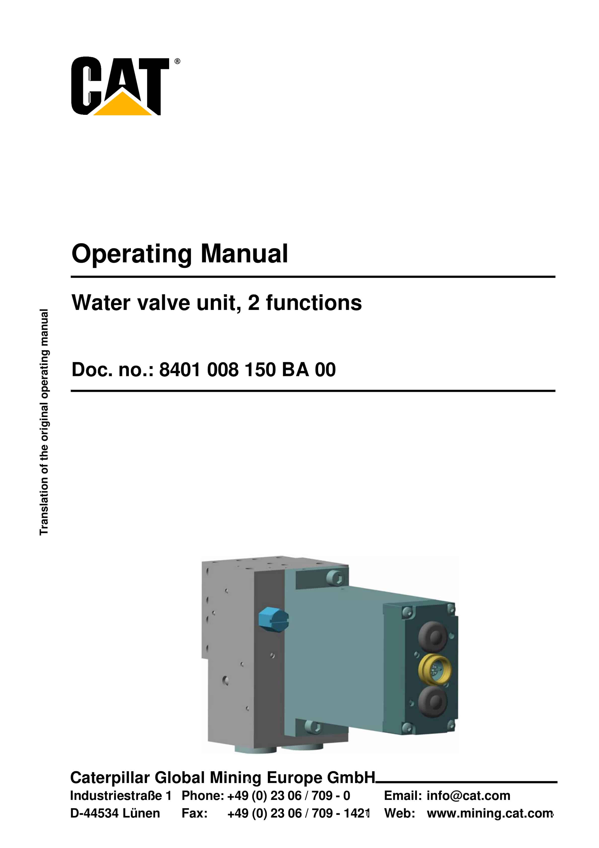 Caterpillar Water Valve Unit, 2 Functions Operating Manual 8401 008 150 BA 00