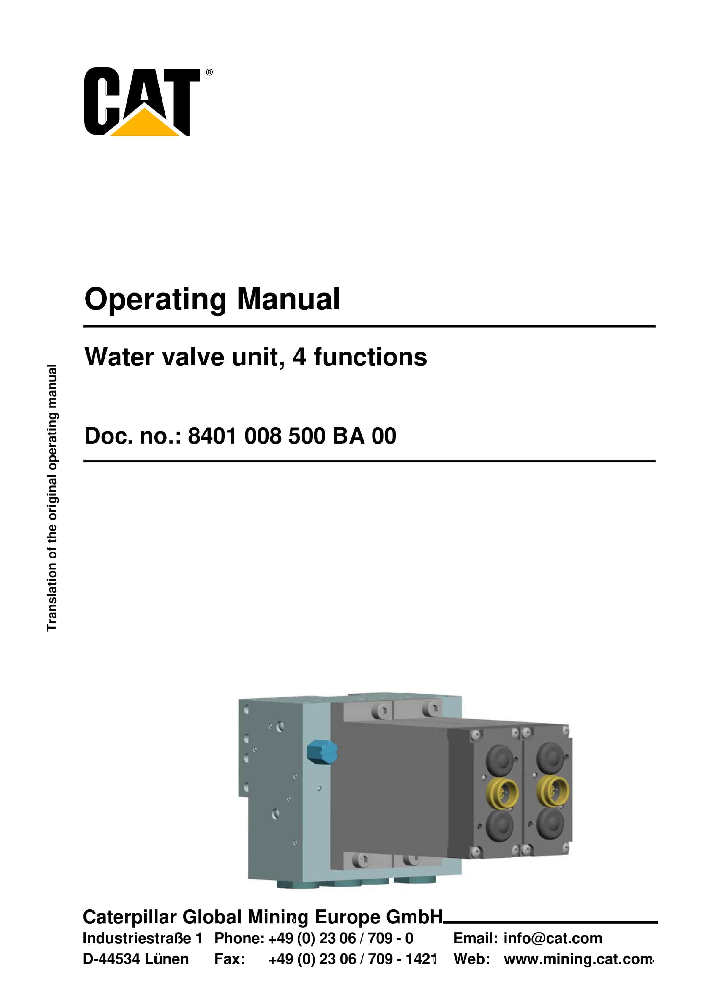 Caterpillar Water Valve Unit, 4 Functions Operating Manual 8401 008 500 BA 00