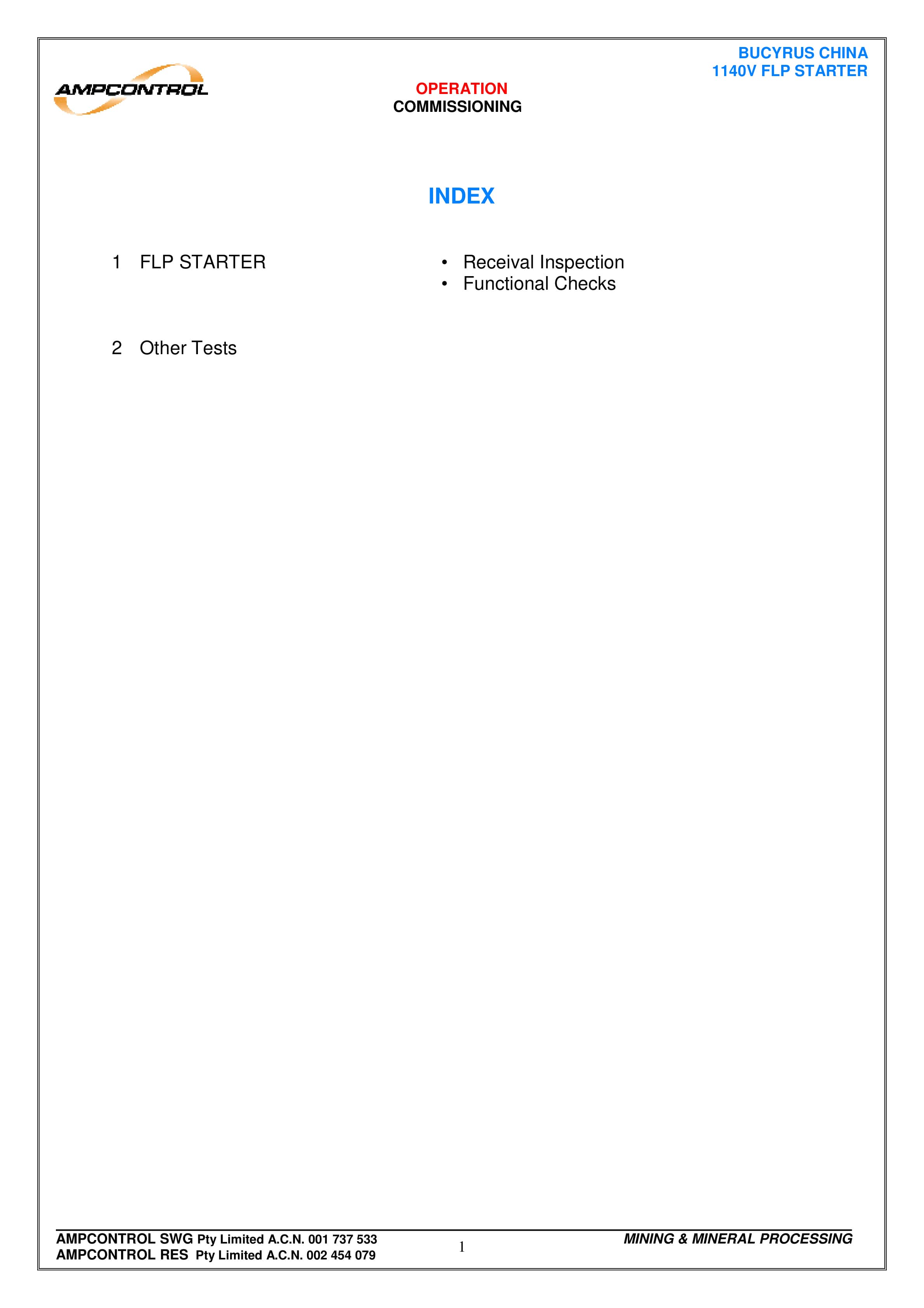 Bucyrus 1140V FLP Starter Operation Manual