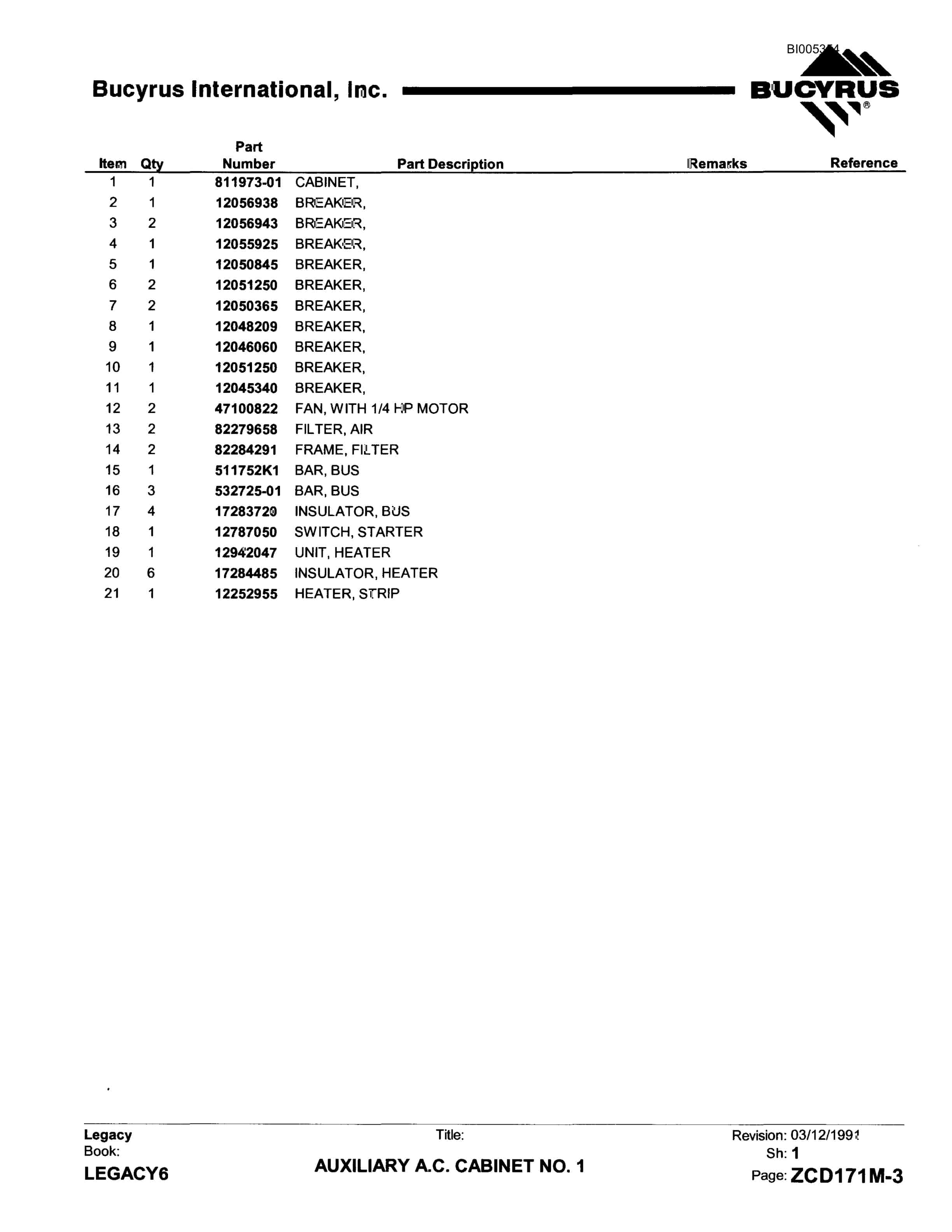 Bucyrus 1260W Dragline Parts Catalog BI005354-3