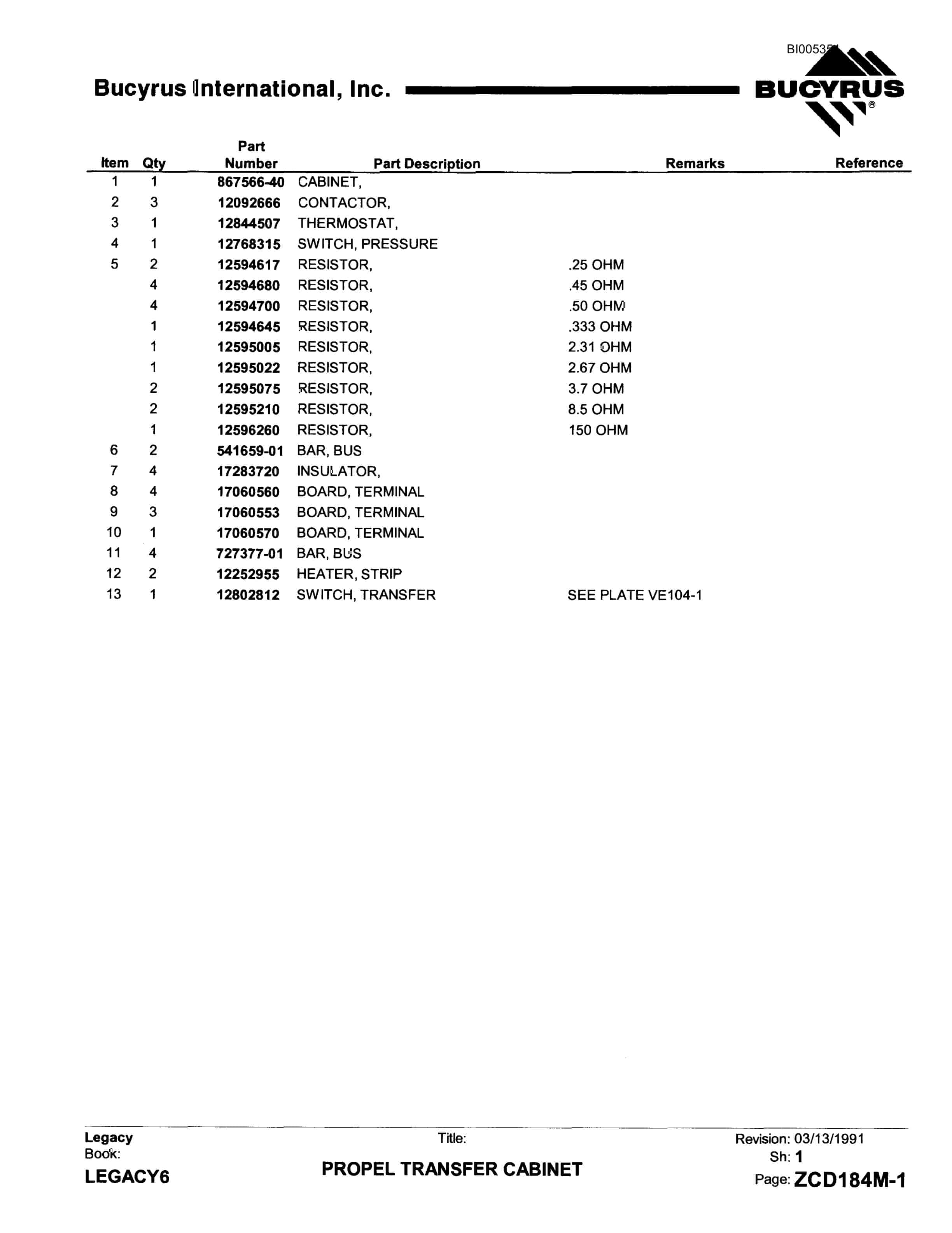 Bucyrus 1260W Dragline Parts Catalog BI005354-5