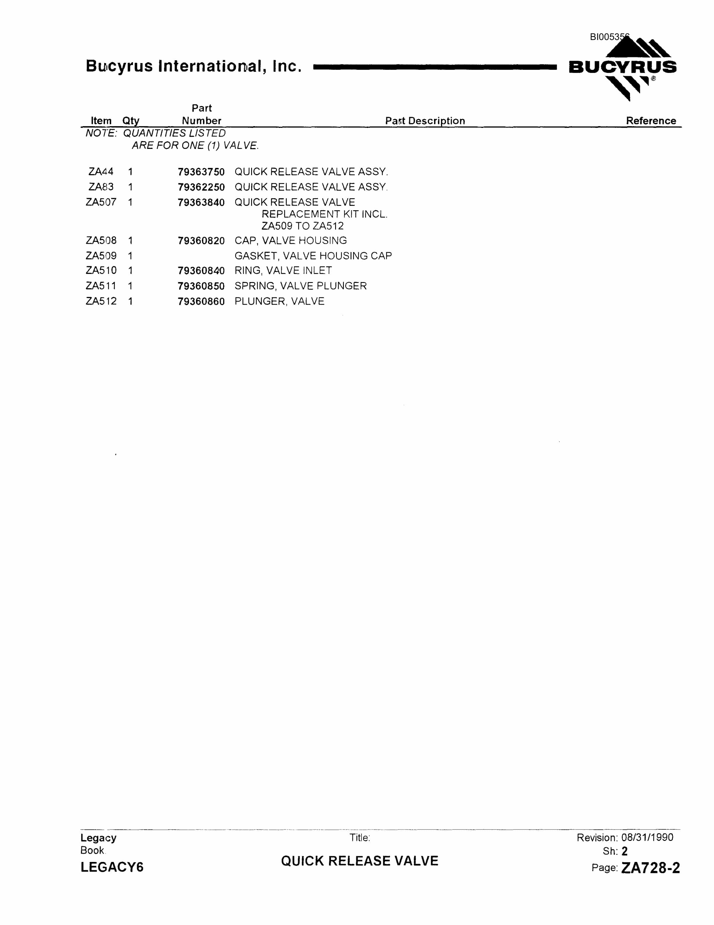 Bucyrus 1260W Dragline Parts Catalog BI005356-2