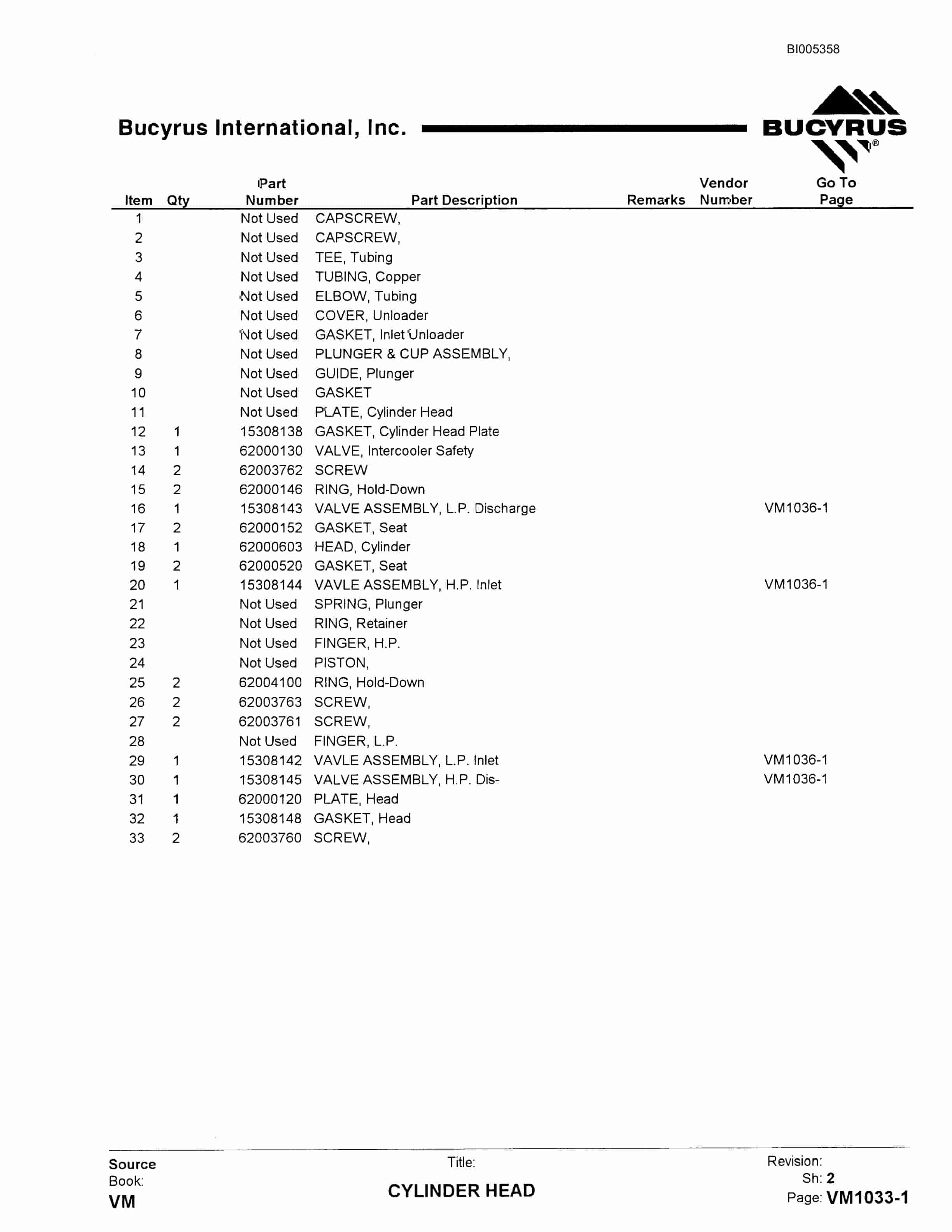 Bucyrus 1260W Dragline Parts Catalog BI005358-3